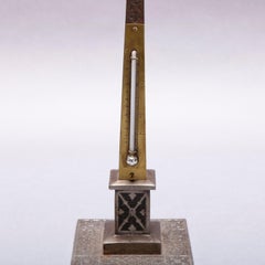 Antique Arts & Crafts Cast Metal Obelisk Form Desk Thermometer, circa 1910