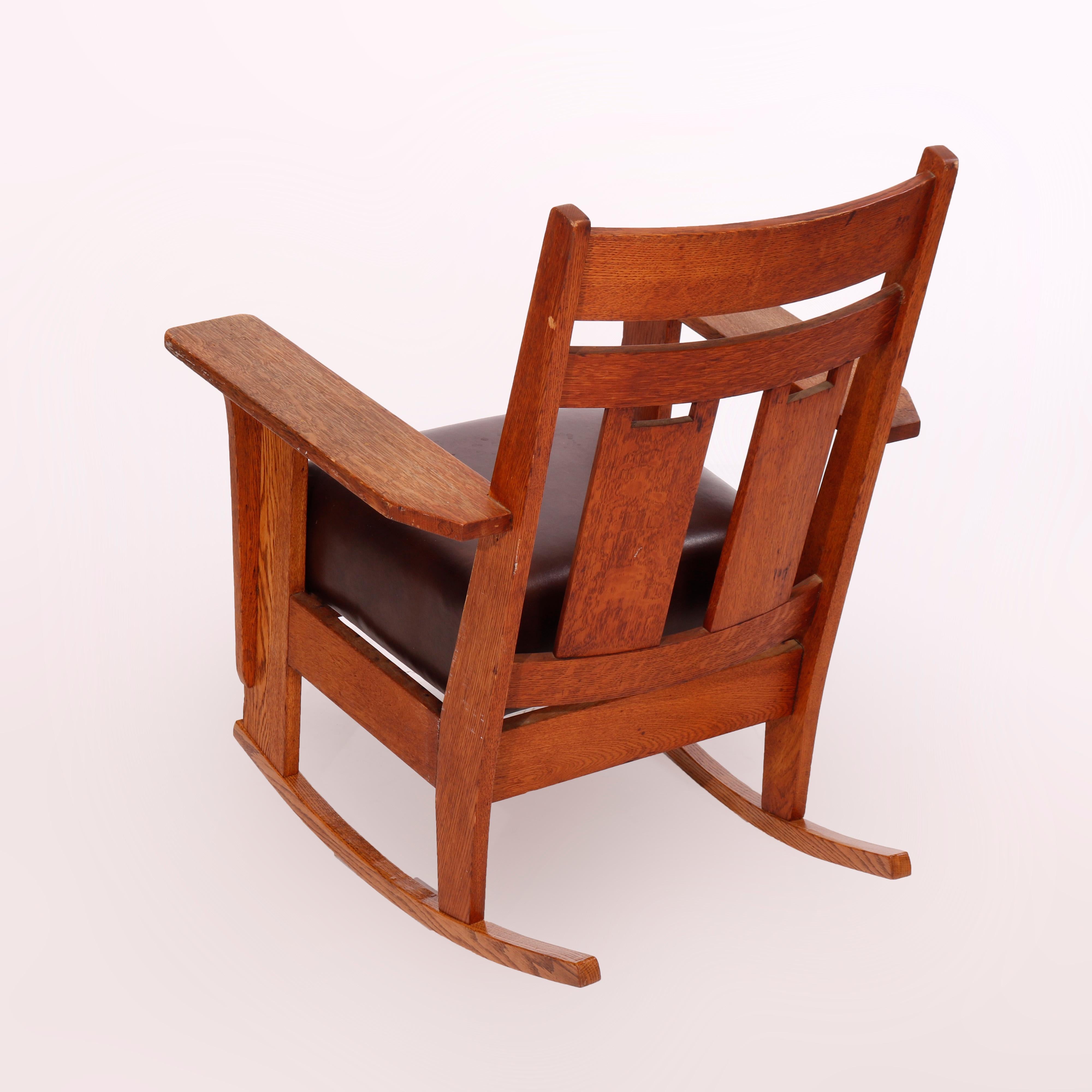 American Antique Arts & Crafts Charles Stickley Oak Rocking Chair, Circa 1910