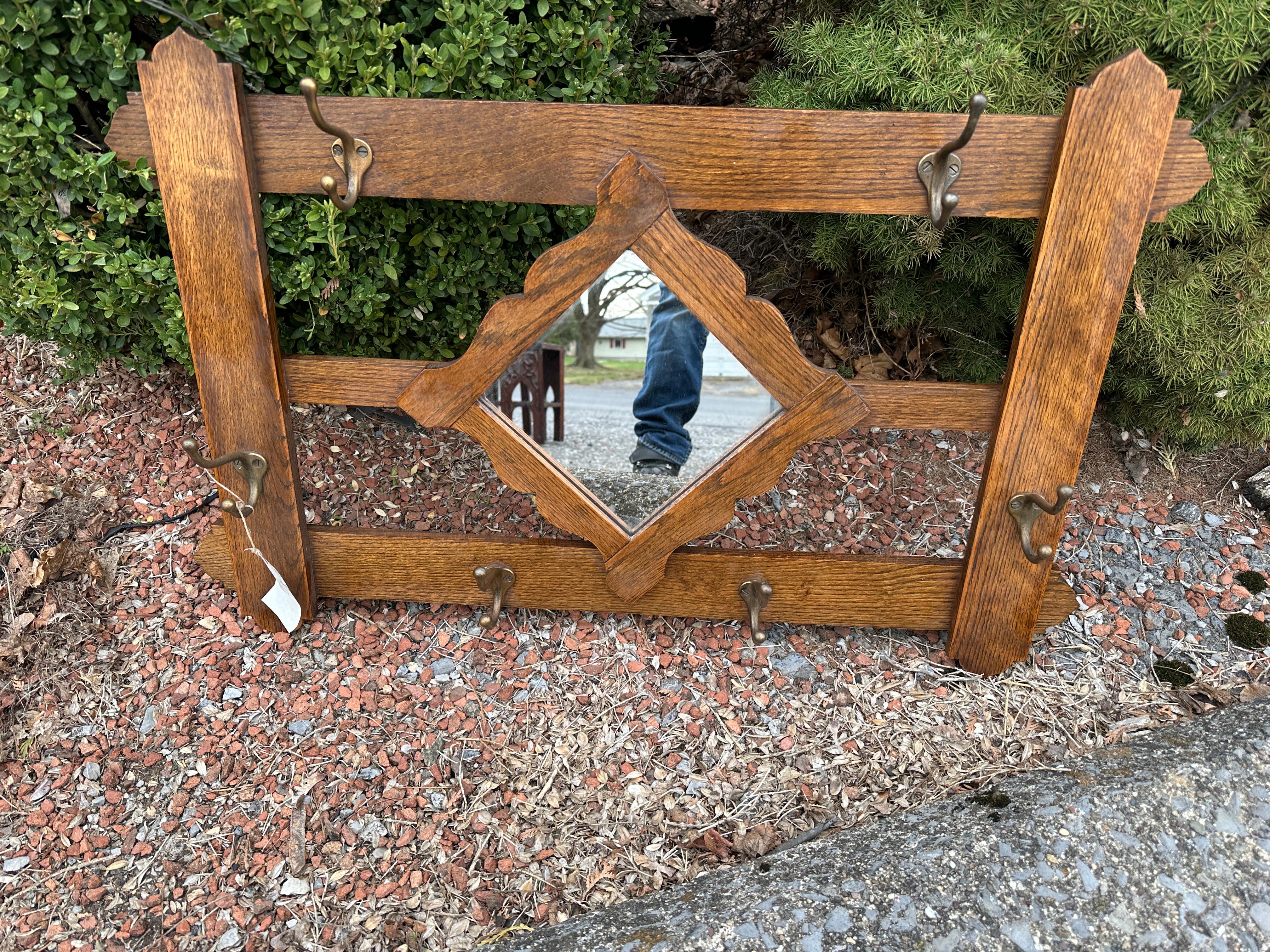 Antique A@C Coat Hanger with Mirror Stickley era W1732     SALE For Sale 6