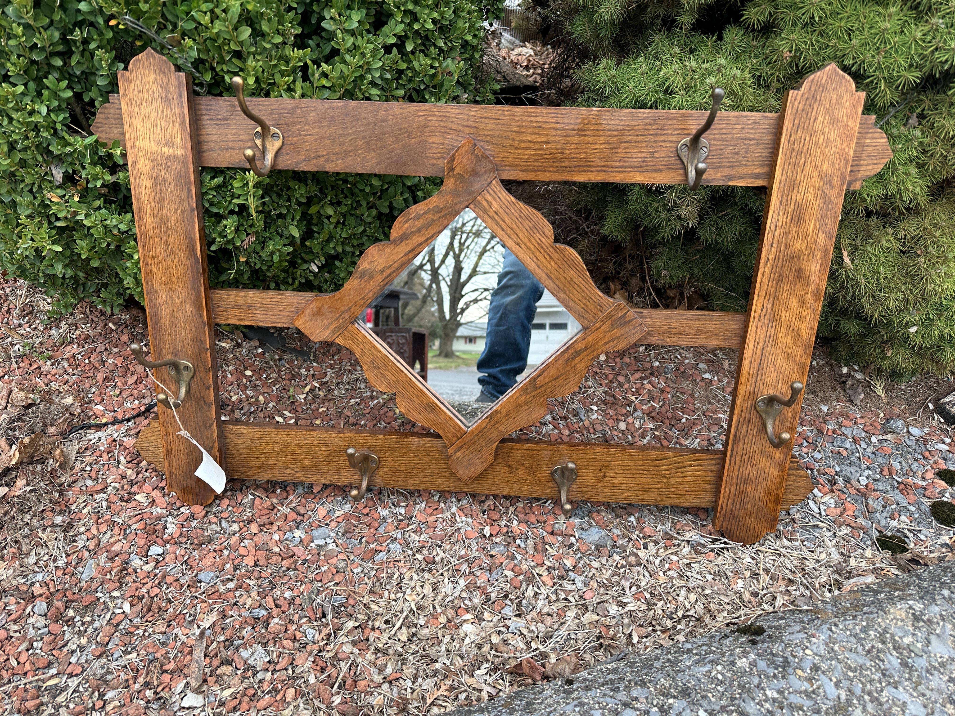 Antique A@C Coat Hanger with Mirror Stickley era W1732     SALE For Sale 7