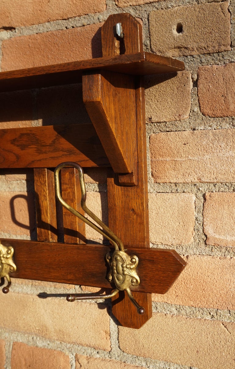 Antique Arts and Crafts Coat Rack w. Colorful Majolica