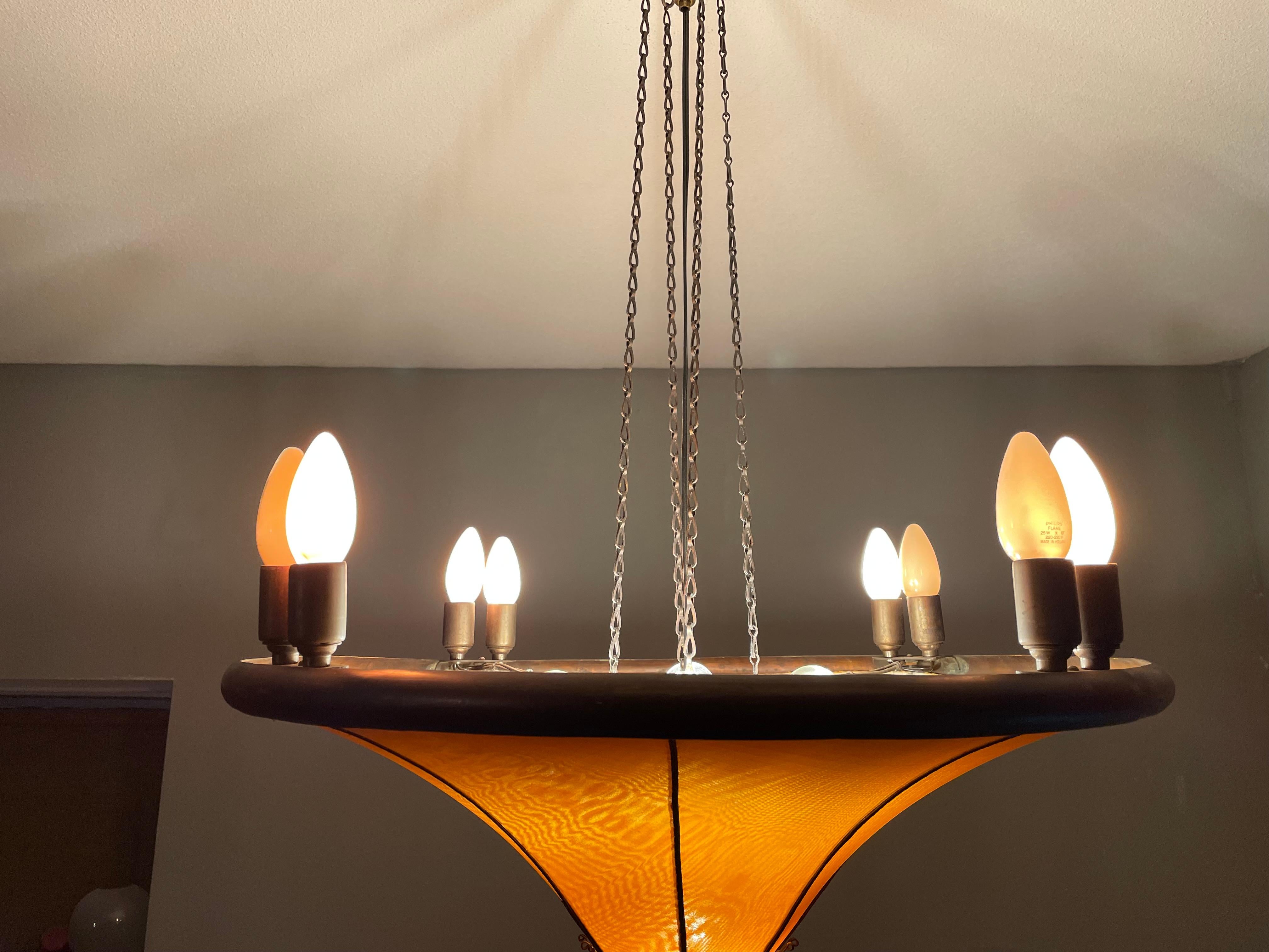 Antique Arts & Crafts Copper & Silk Chandelier Winkelman & Van Der Bijl Style 3