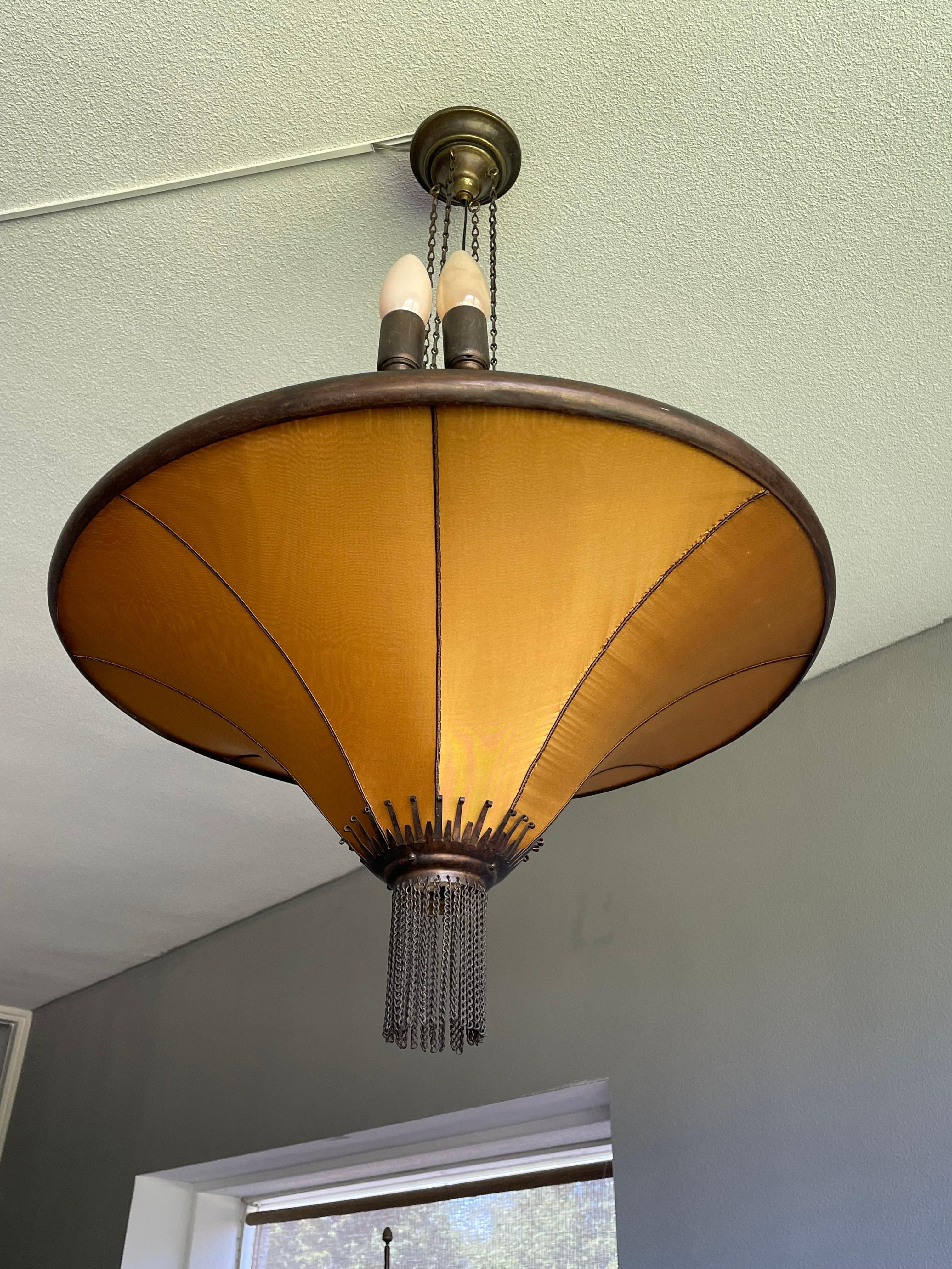 Antique Arts & Crafts Copper & Silk Chandelier Winkelman & Van Der Bijl Style 4