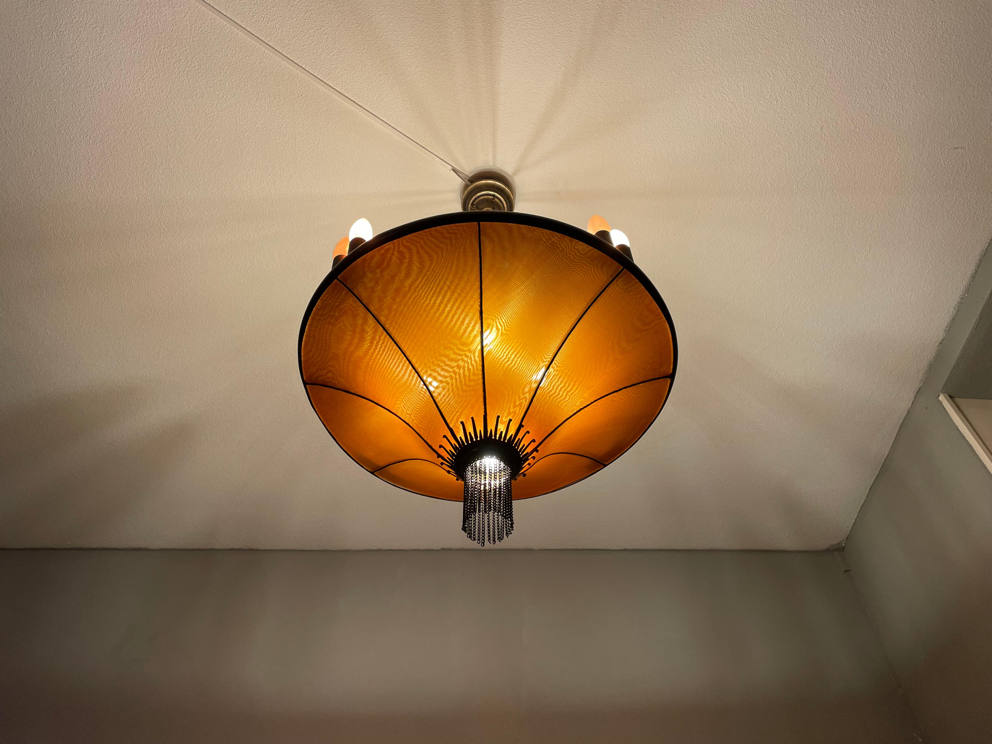 Antique Arts & Crafts Copper & Silk Chandelier Winkelman & Van Der Bijl Style 7