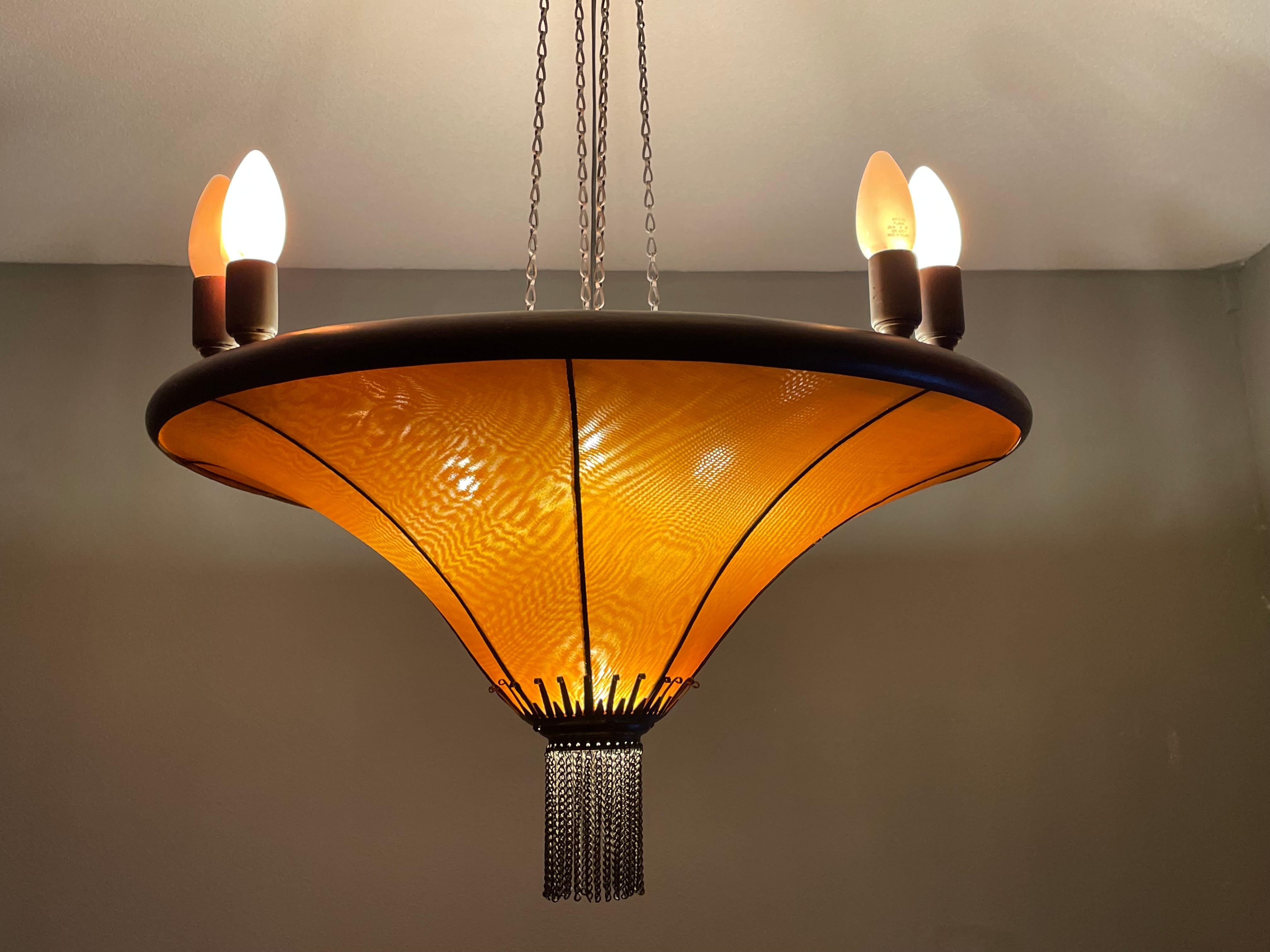 Antique Arts & Crafts Copper & Silk Chandelier Winkelman & Van Der Bijl Style 9