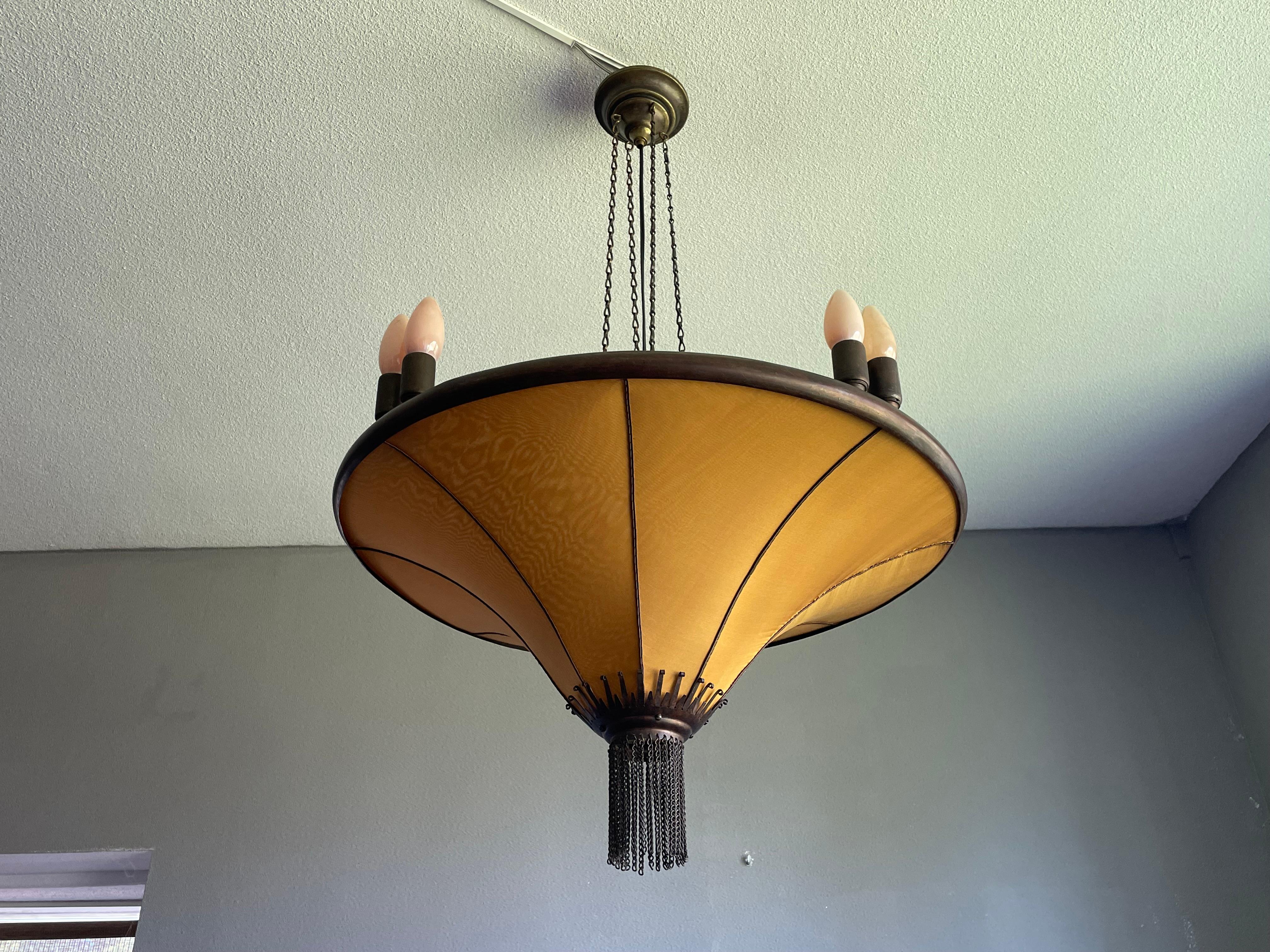 Antique Arts & Crafts Copper & Silk Chandelier Winkelman & Van Der Bijl Style 10
