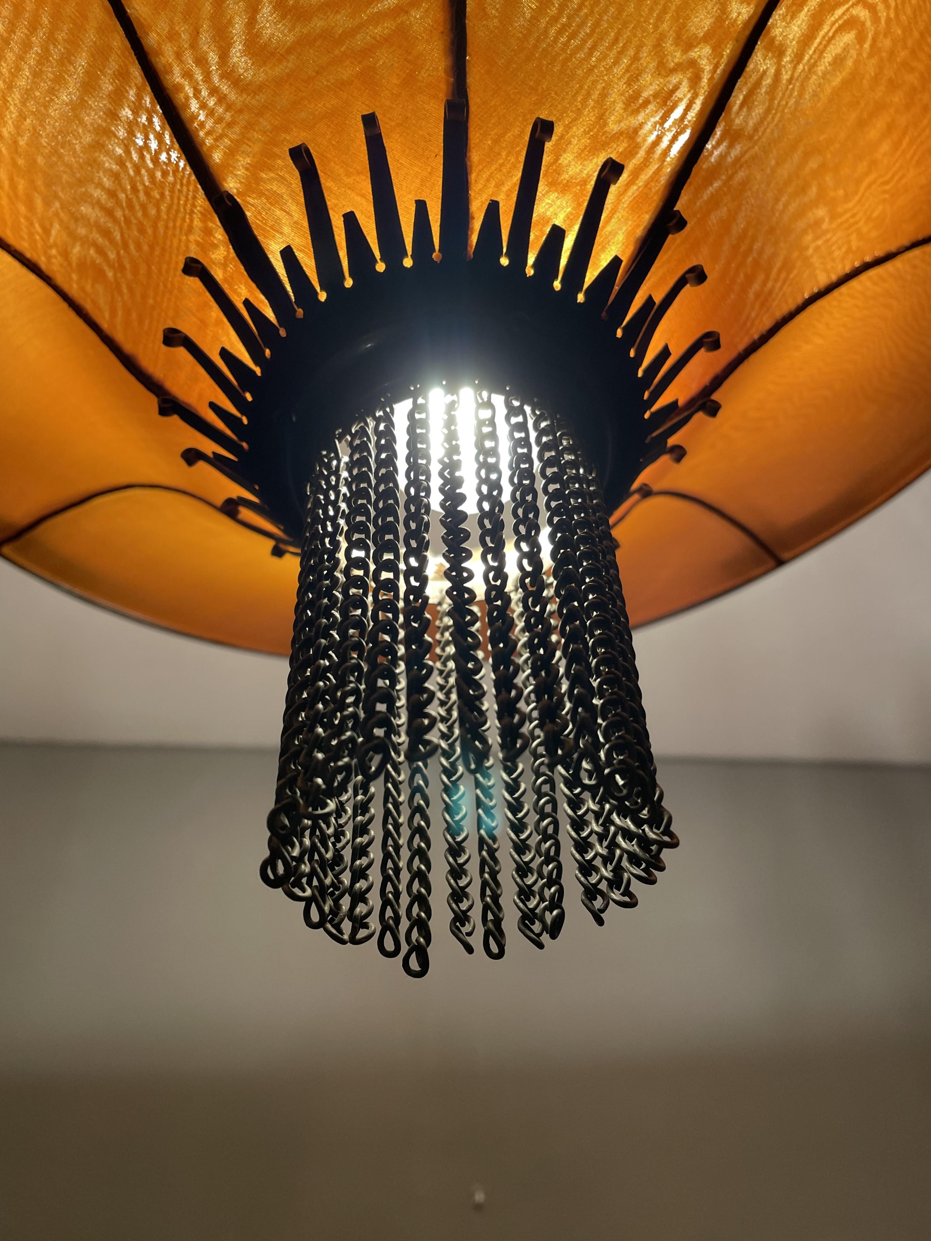 Antique Arts & Crafts Copper & Silk Chandelier Winkelman & Van Der Bijl Style 11
