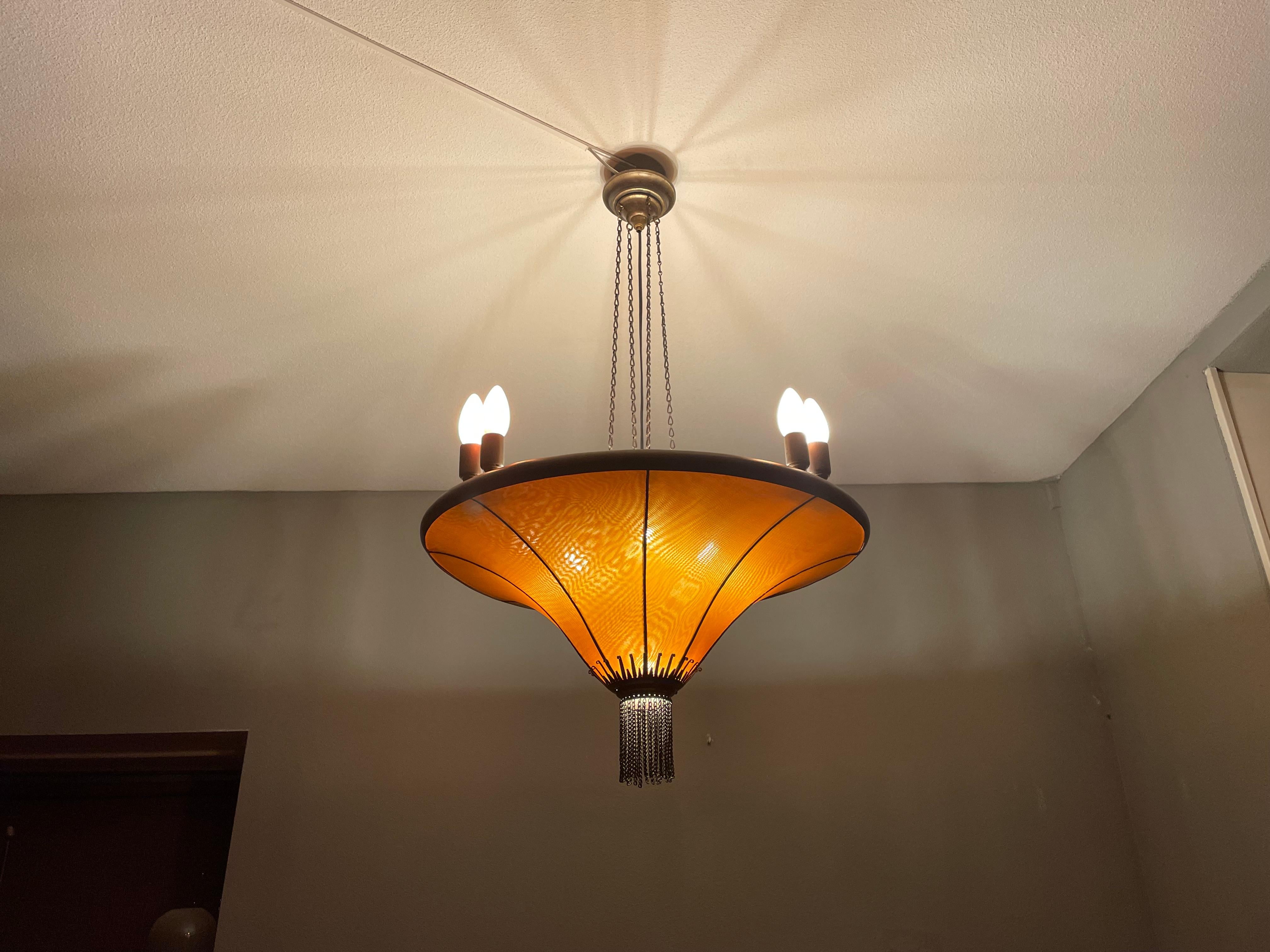 Antique Arts & Crafts Copper & Silk Chandelier Winkelman & Van Der Bijl Style 12