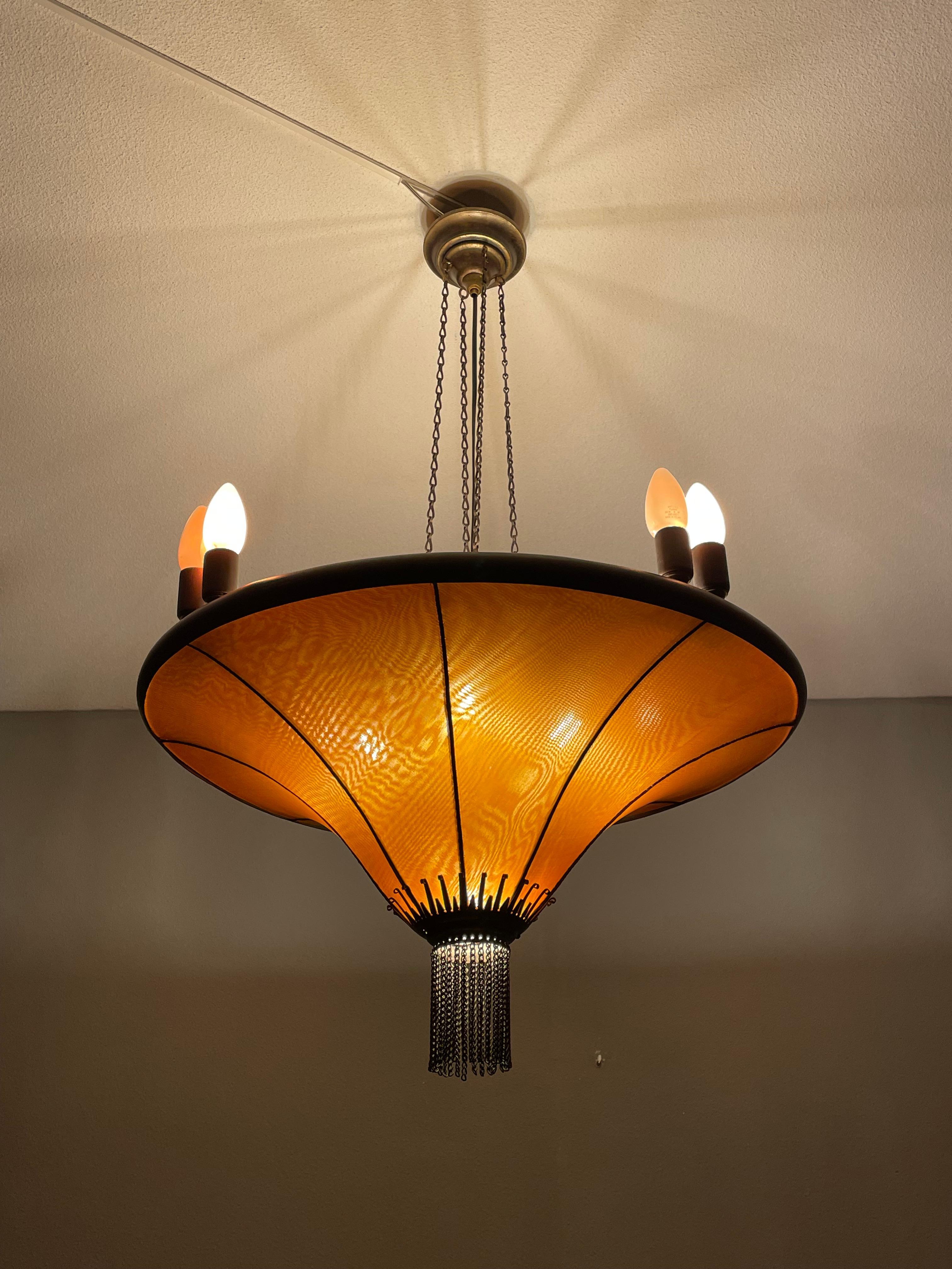 Dutch Antique Arts & Crafts Copper & Silk Chandelier Winkelman & Van Der Bijl Style
