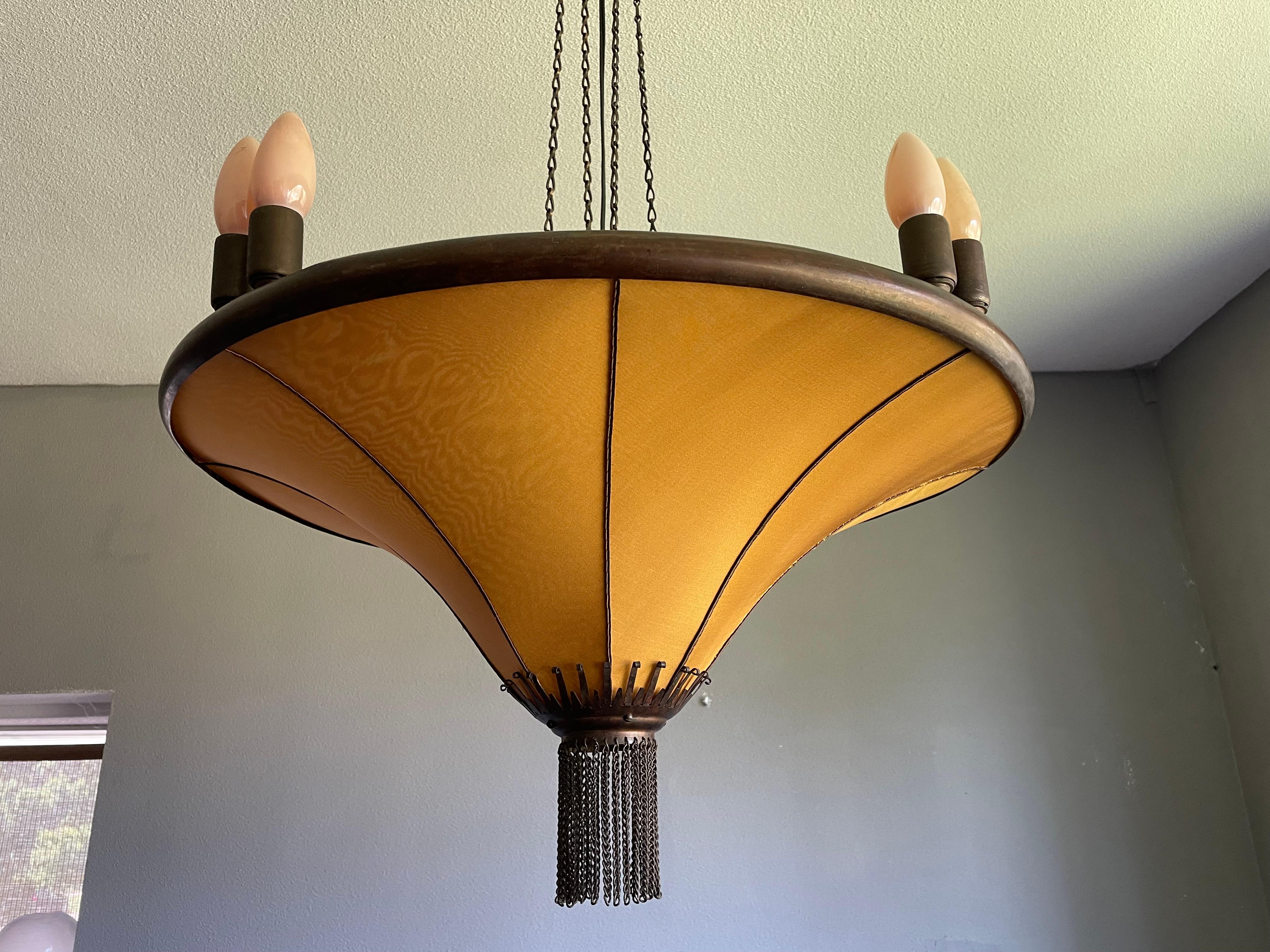 Hand-Crafted Antique Arts & Crafts Copper & Silk Chandelier Winkelman & Van Der Bijl Style