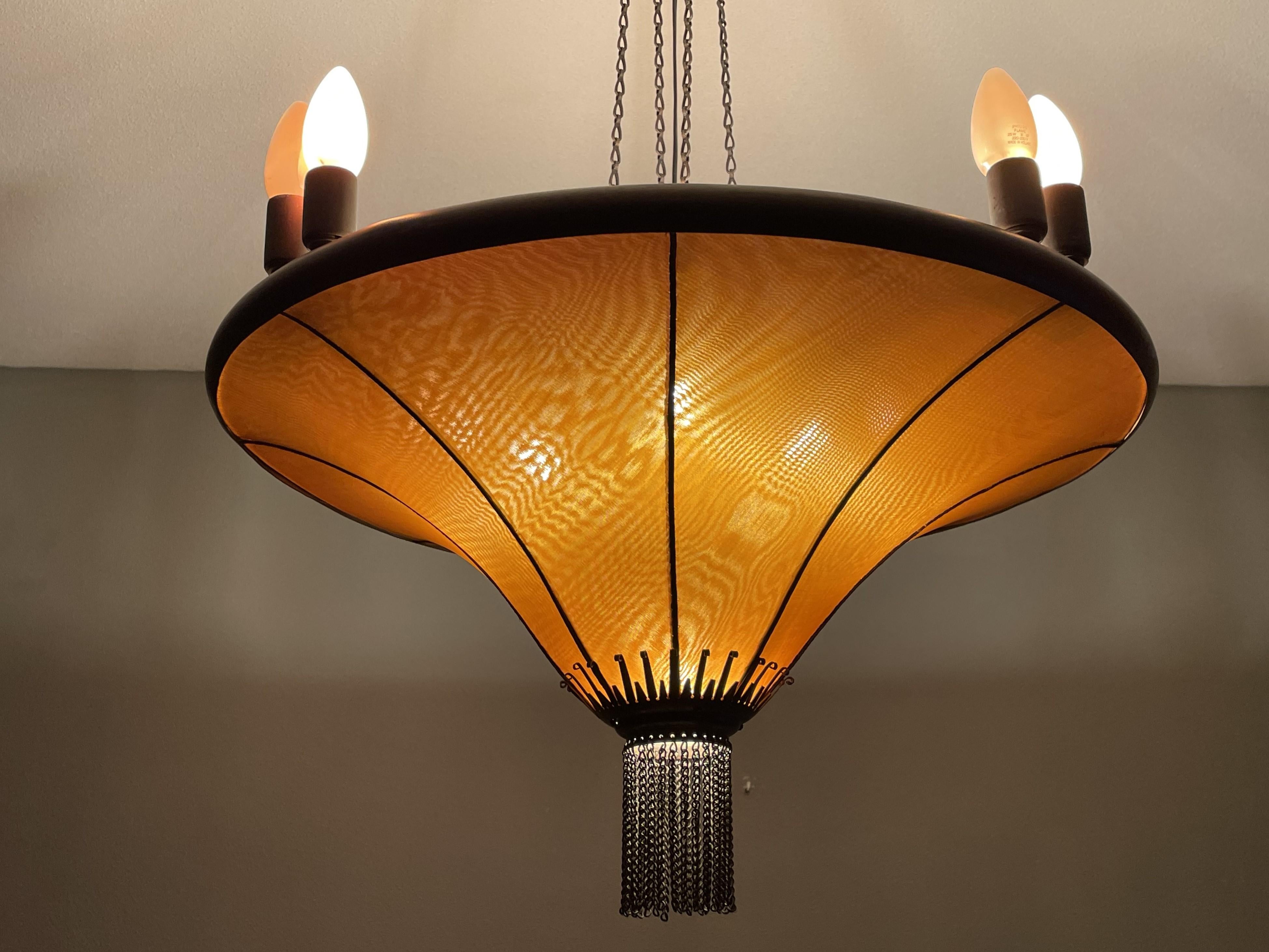 Antique Arts & Crafts Copper & Silk Chandelier Winkelman & Van Der Bijl Style In Good Condition In Lisse, NL