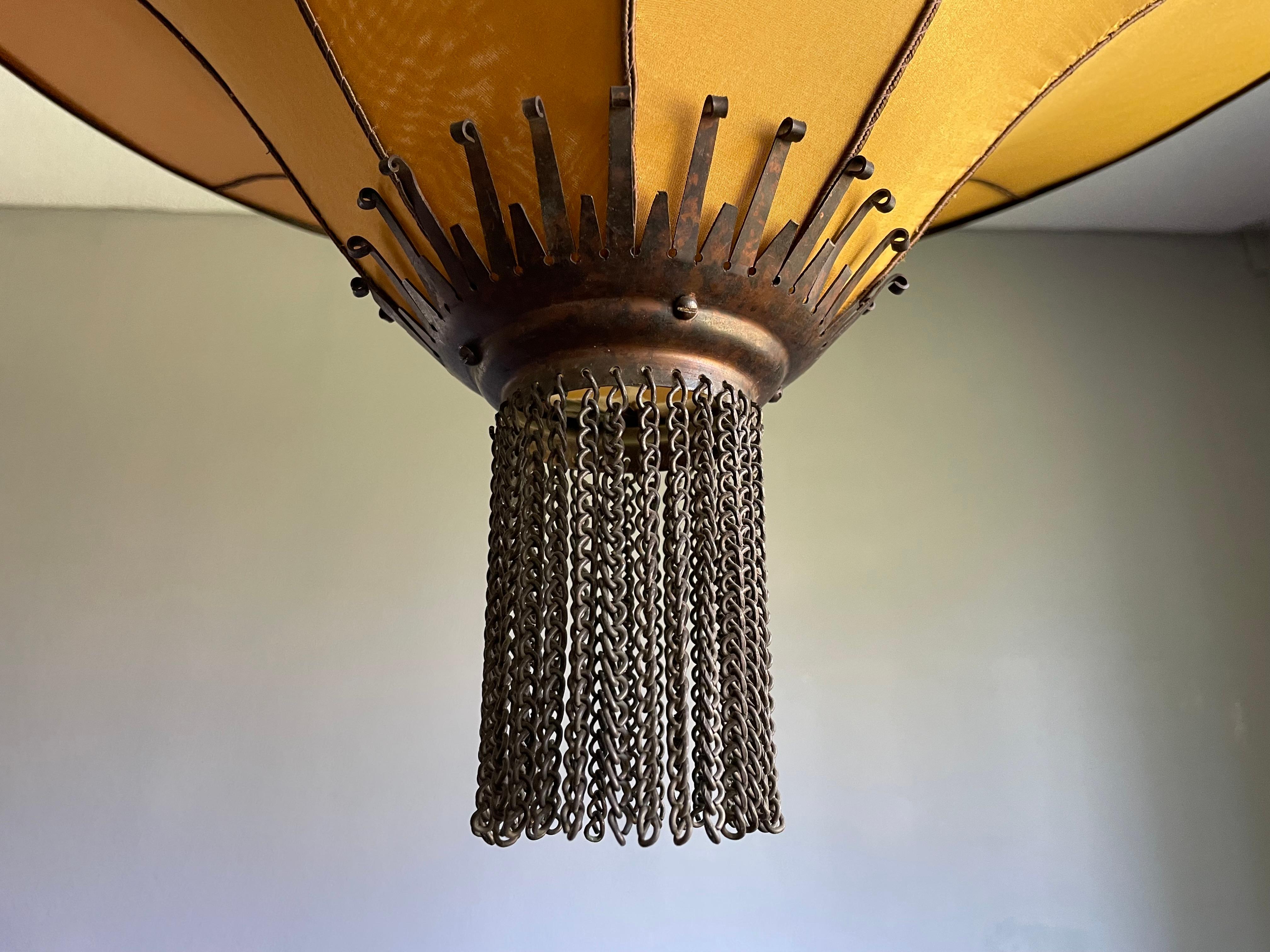 20th Century Antique Arts & Crafts Copper & Silk Chandelier Winkelman & Van Der Bijl Style For Sale