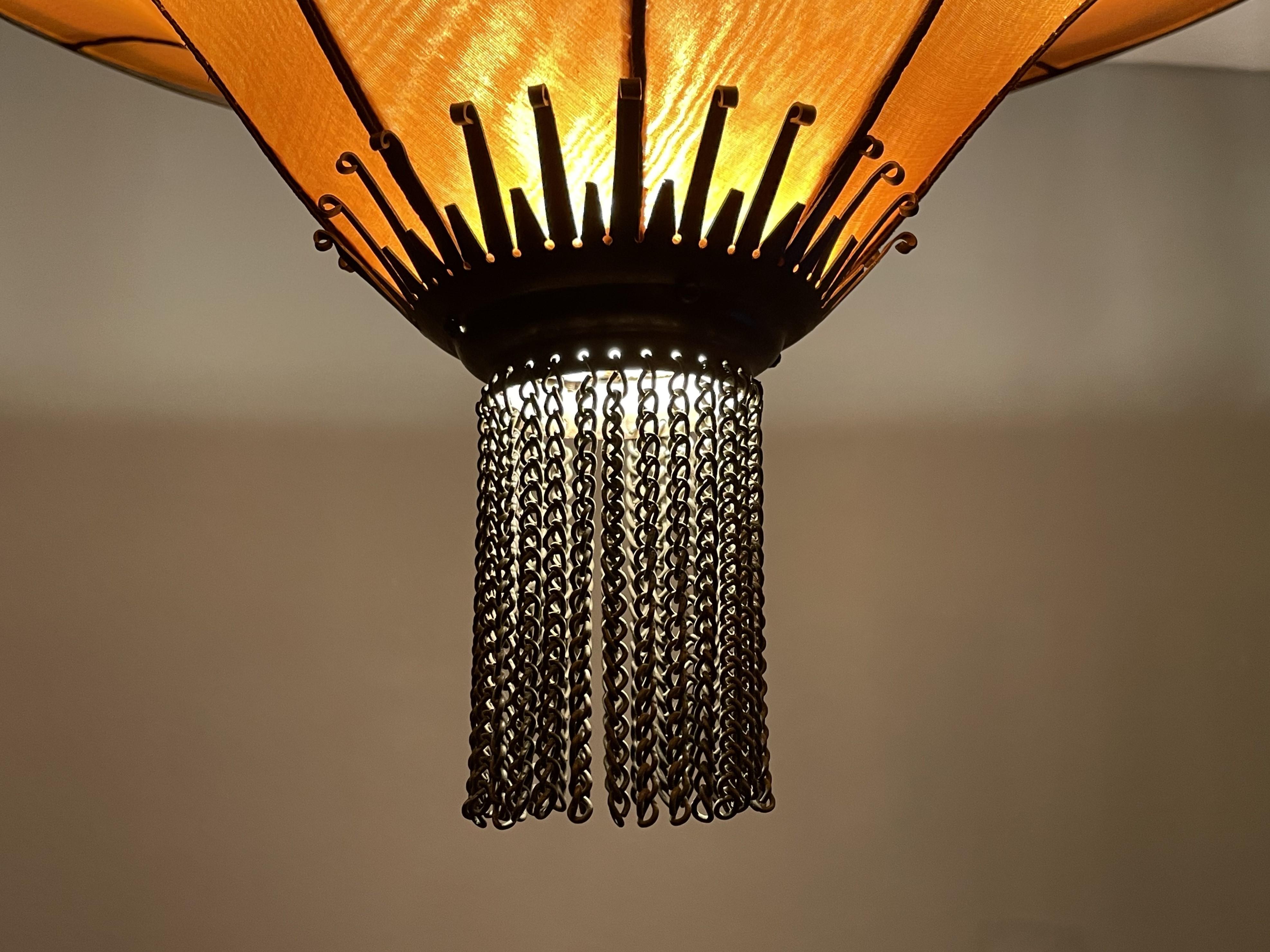 Antique Arts & Crafts Copper & Silk Chandelier Winkelman & Van Der Bijl Style 1
