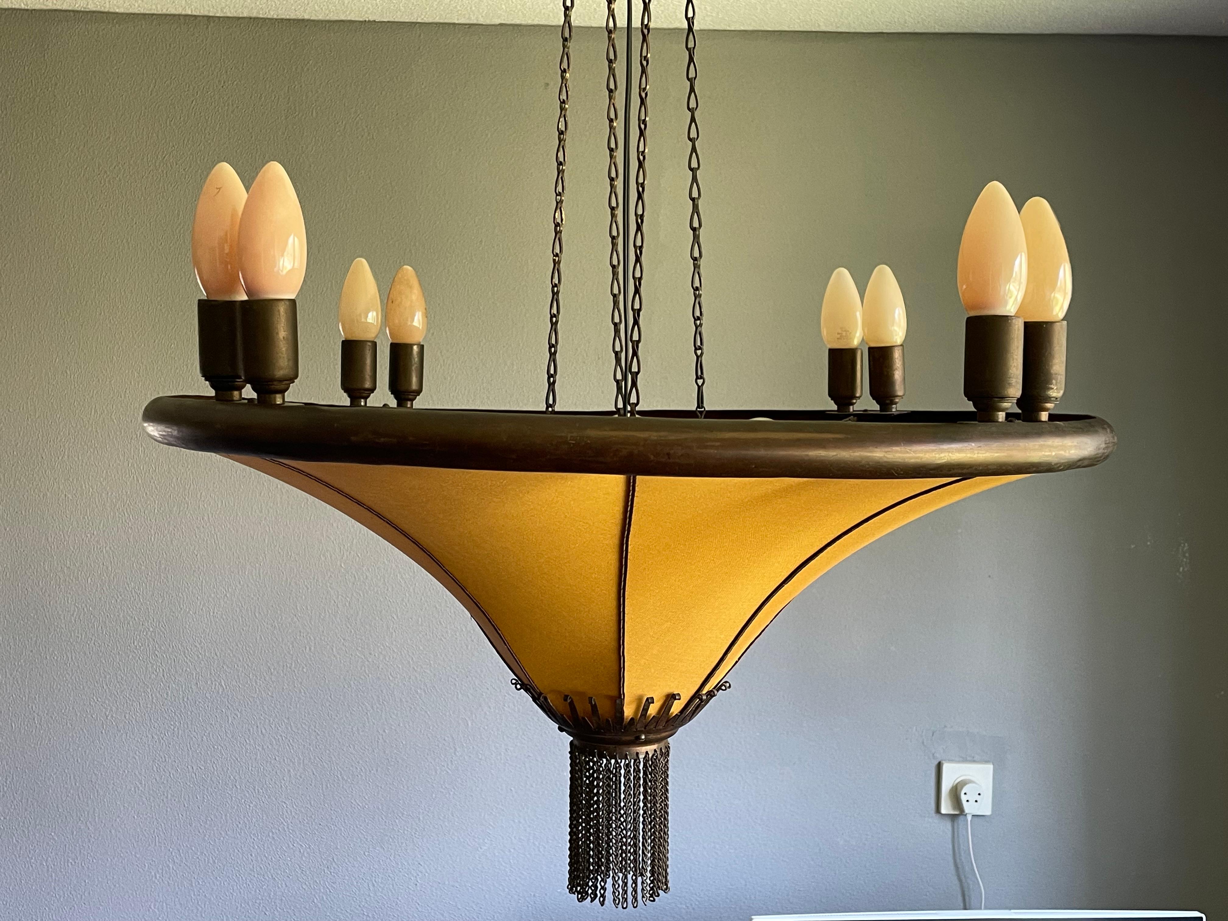 Antique Arts & Crafts Copper & Silk Chandelier Winkelman & Van Der Bijl Style For Sale 1