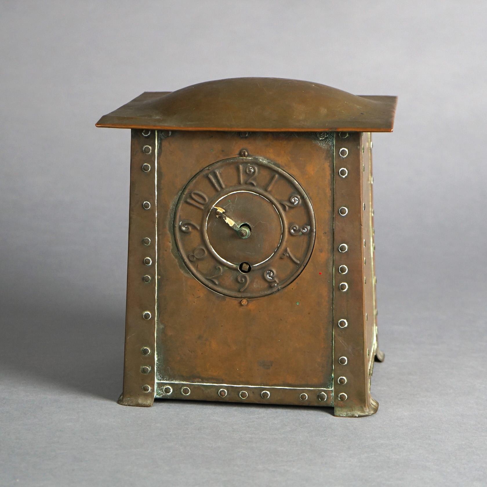 Arts and Crafts Antique Arts & Crafts Coventry Astral Hammered Copper Mantel Clock C1910