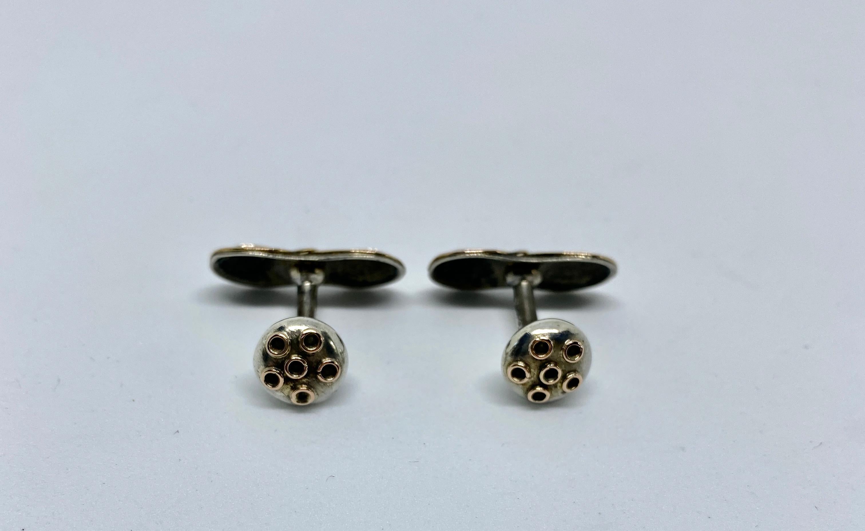 Antique Arts & Crafts Cufflinks in Sterling and Yellow Gold by George Shiebler In Good Condition In San Rafael, CA
