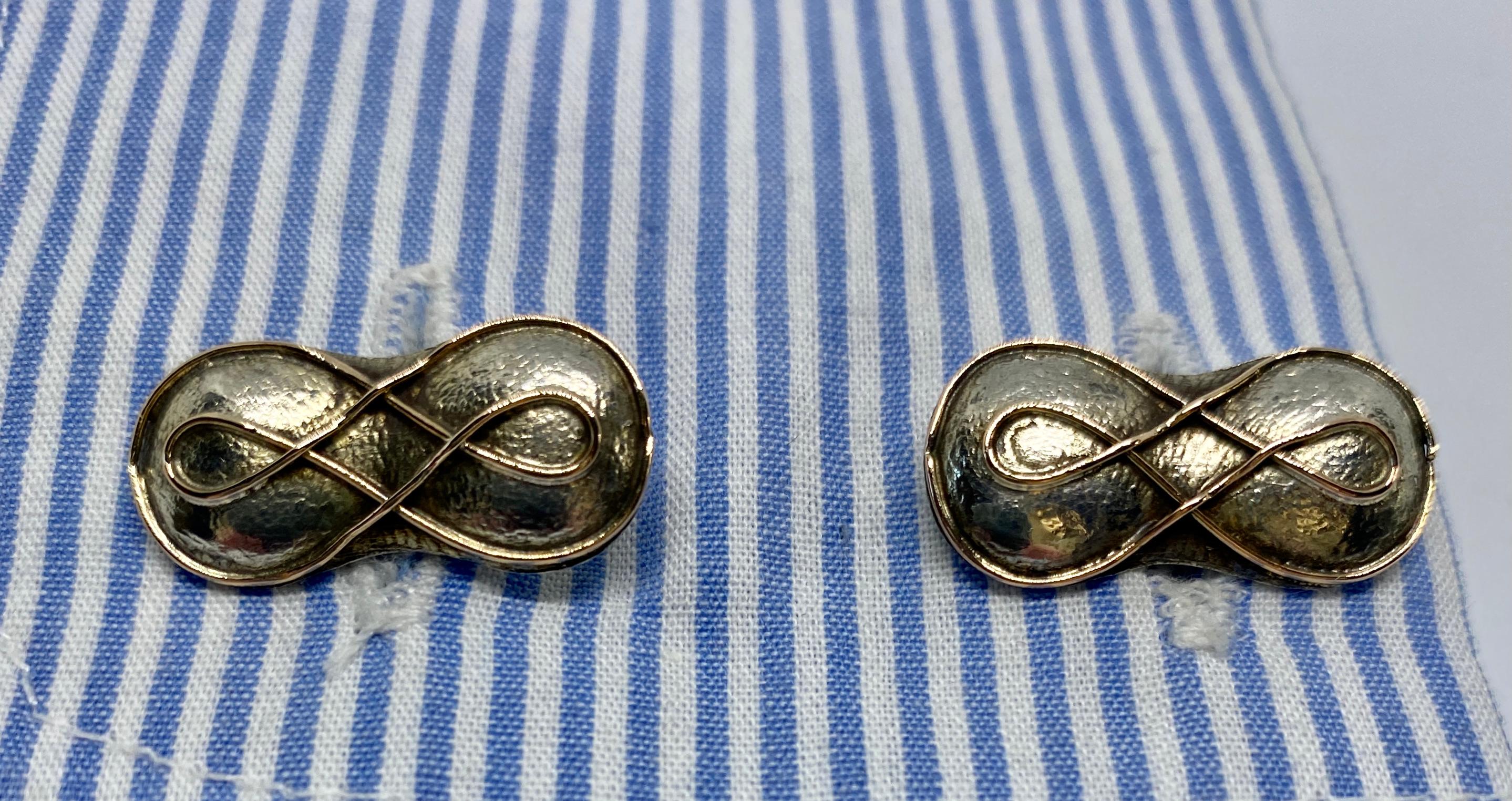 Women's or Men's Antique Arts & Crafts Cufflinks in Sterling and Yellow Gold by George Shiebler