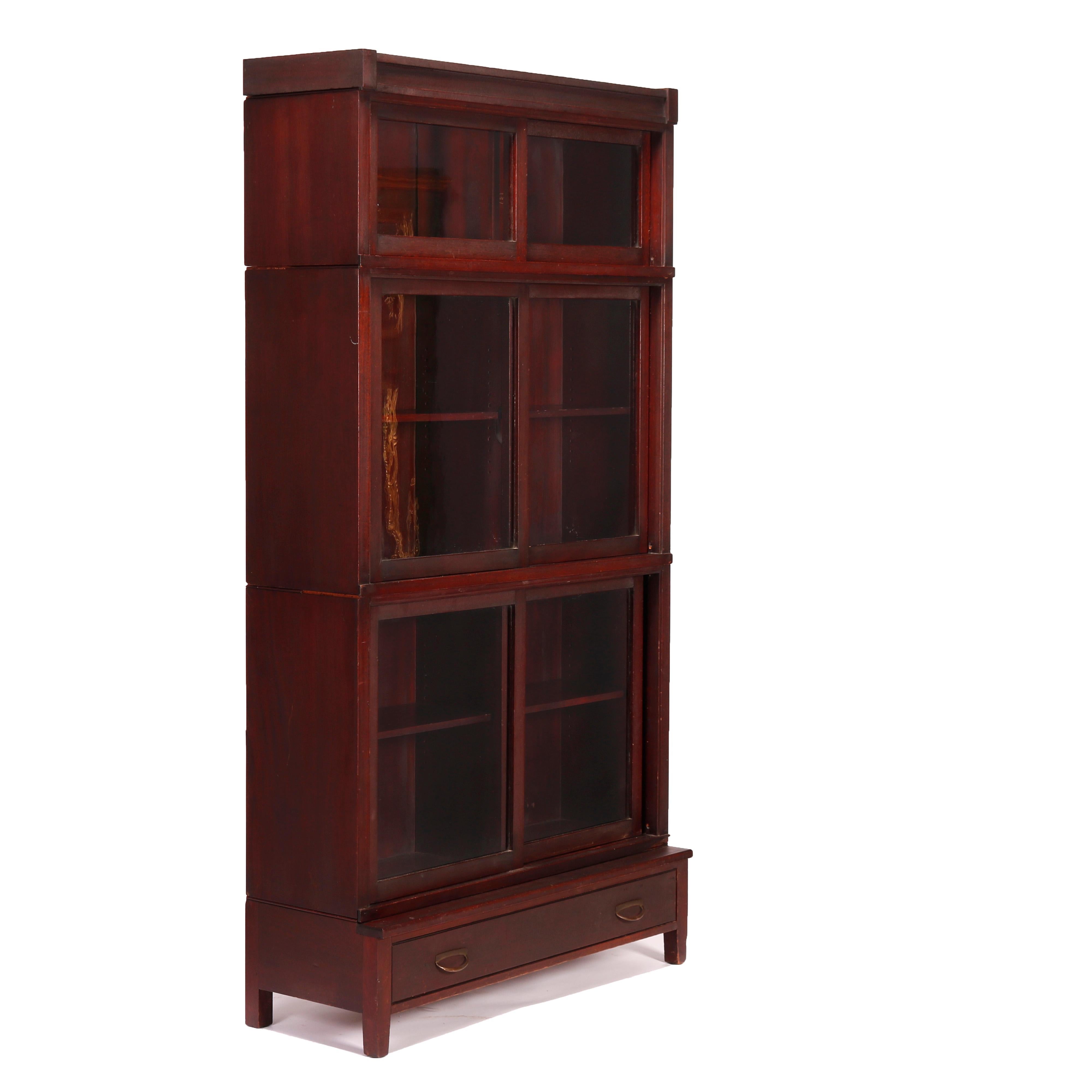 Antique Arts & Crafts Danner Mahogany Sliding Door Stack Barrister Bookcase In Good Condition In Big Flats, NY