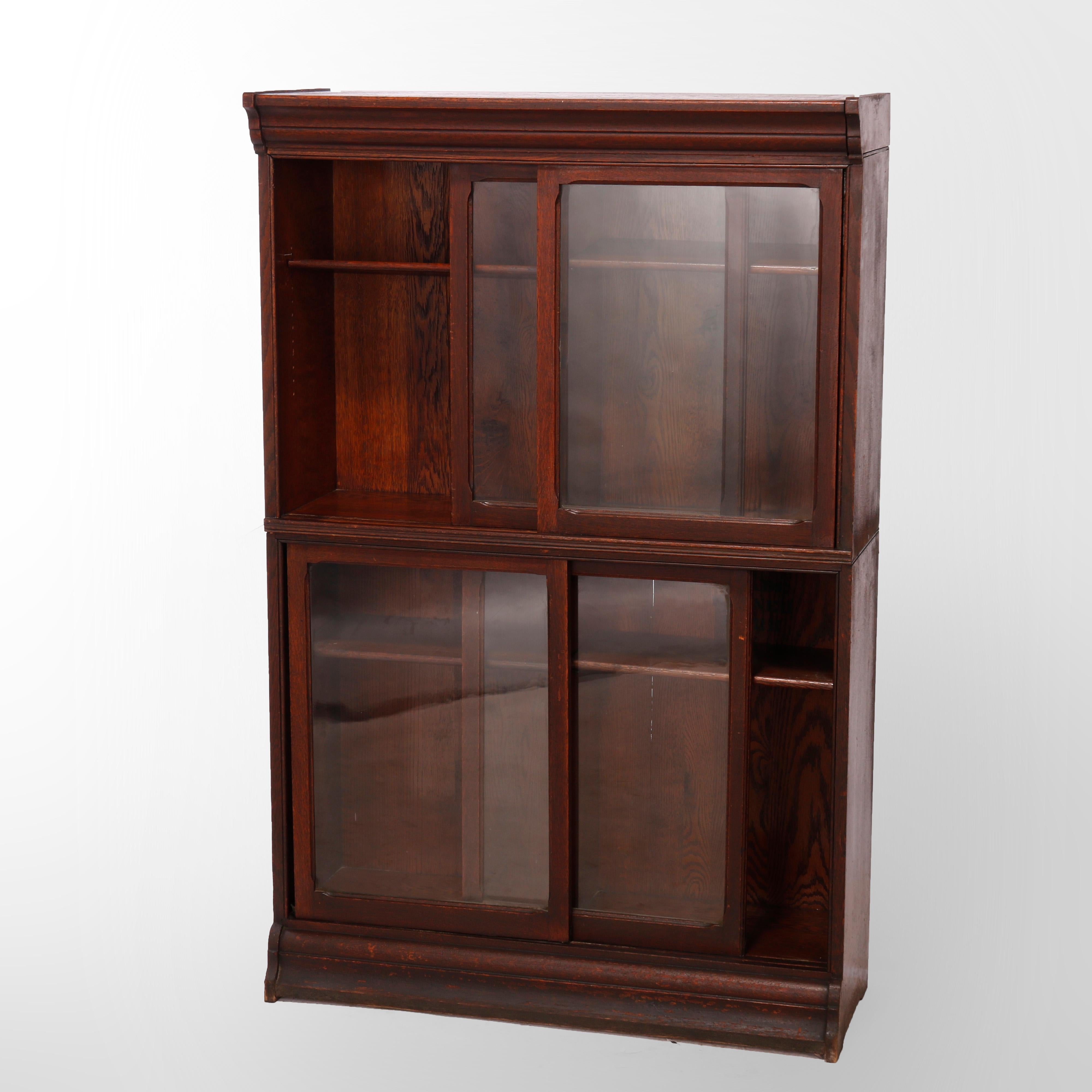Arts and Crafts Antique Arts & Crafts Danner Oak Two-Stack Sliding Door Bookcase circa 1910 For Sale