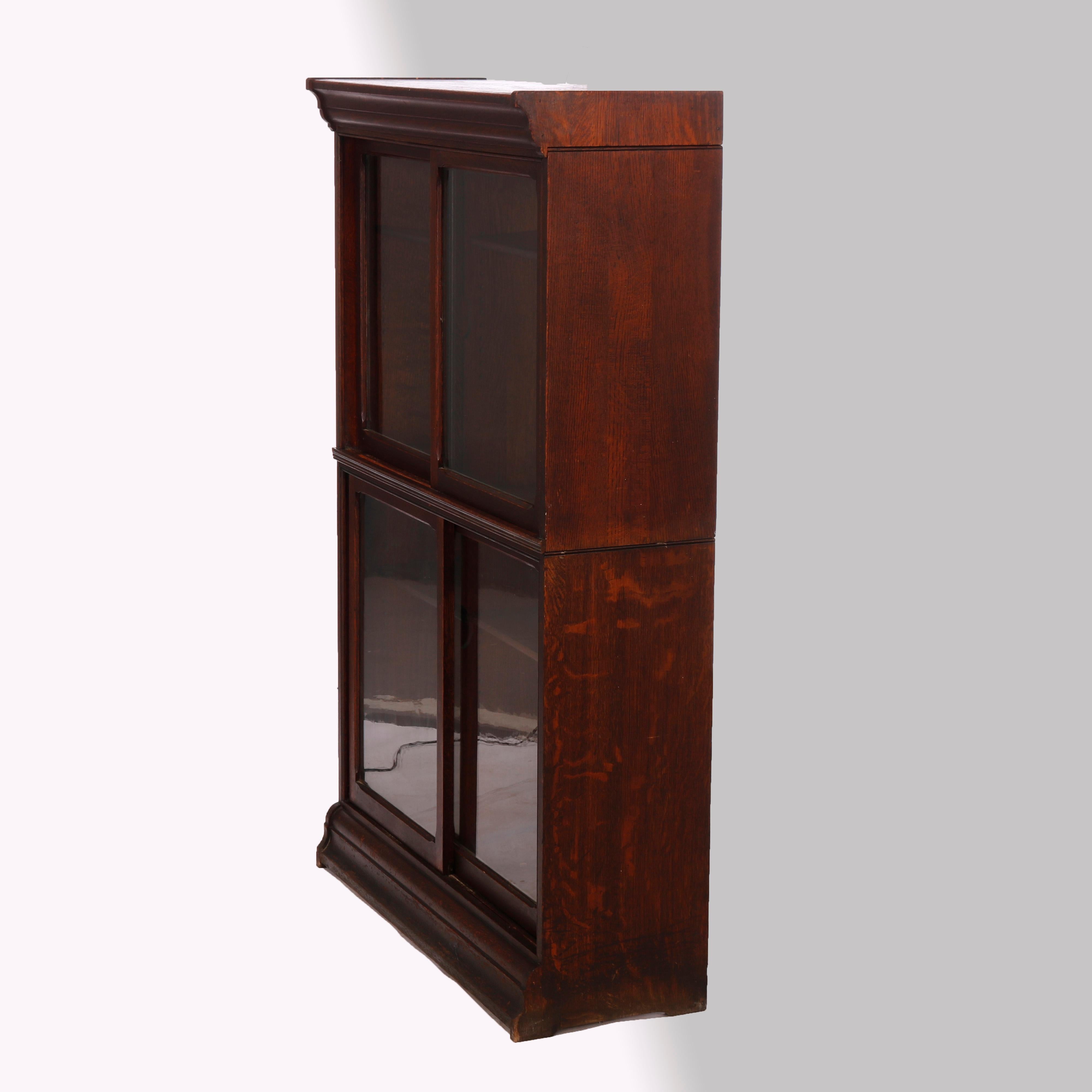 20th Century Antique Arts & Crafts Danner Oak Two-Stack Sliding Door Bookcase circa 1910 For Sale
