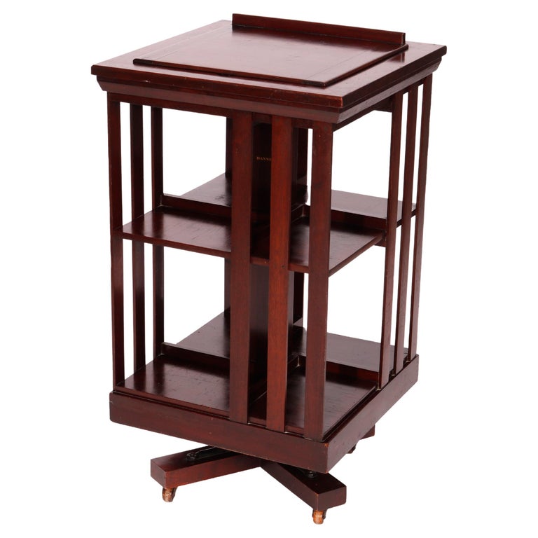 Antique Arts and Crafts Danner Revolving Mahogany Presentation Bookcase