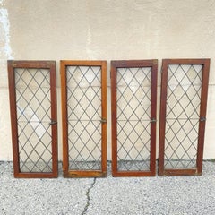 Antike Arts & Crafts Diamant-Gitter Bleiglasfenster in Rahmen - Satz von 4