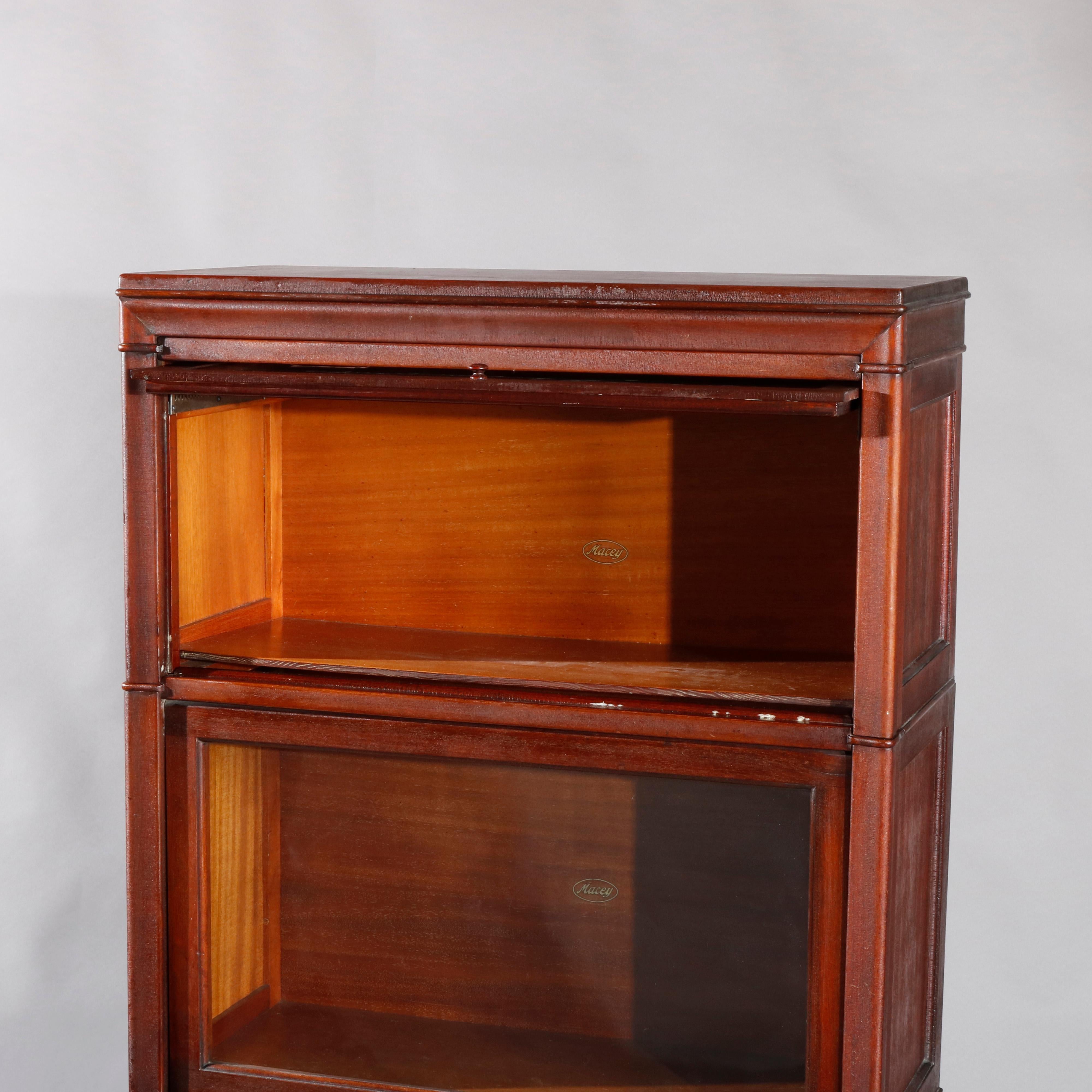 Antique Arts & Crafts Diminutive Mahogany Macey 3 Stack Barrister Bookcase In Good Condition In Big Flats, NY