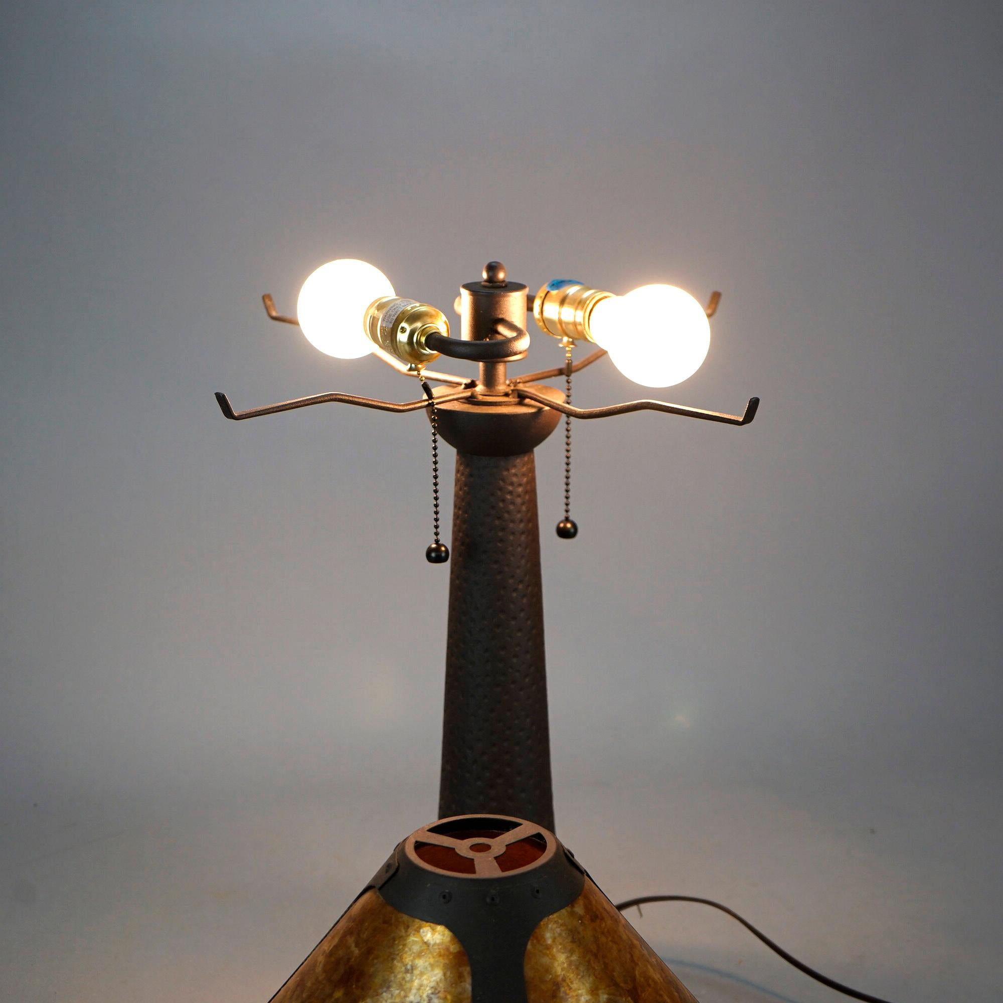 Antique Arts & Crafts Dirk Van Erp School Bronzed Metal Lamp & Mica Shade, C1920 8