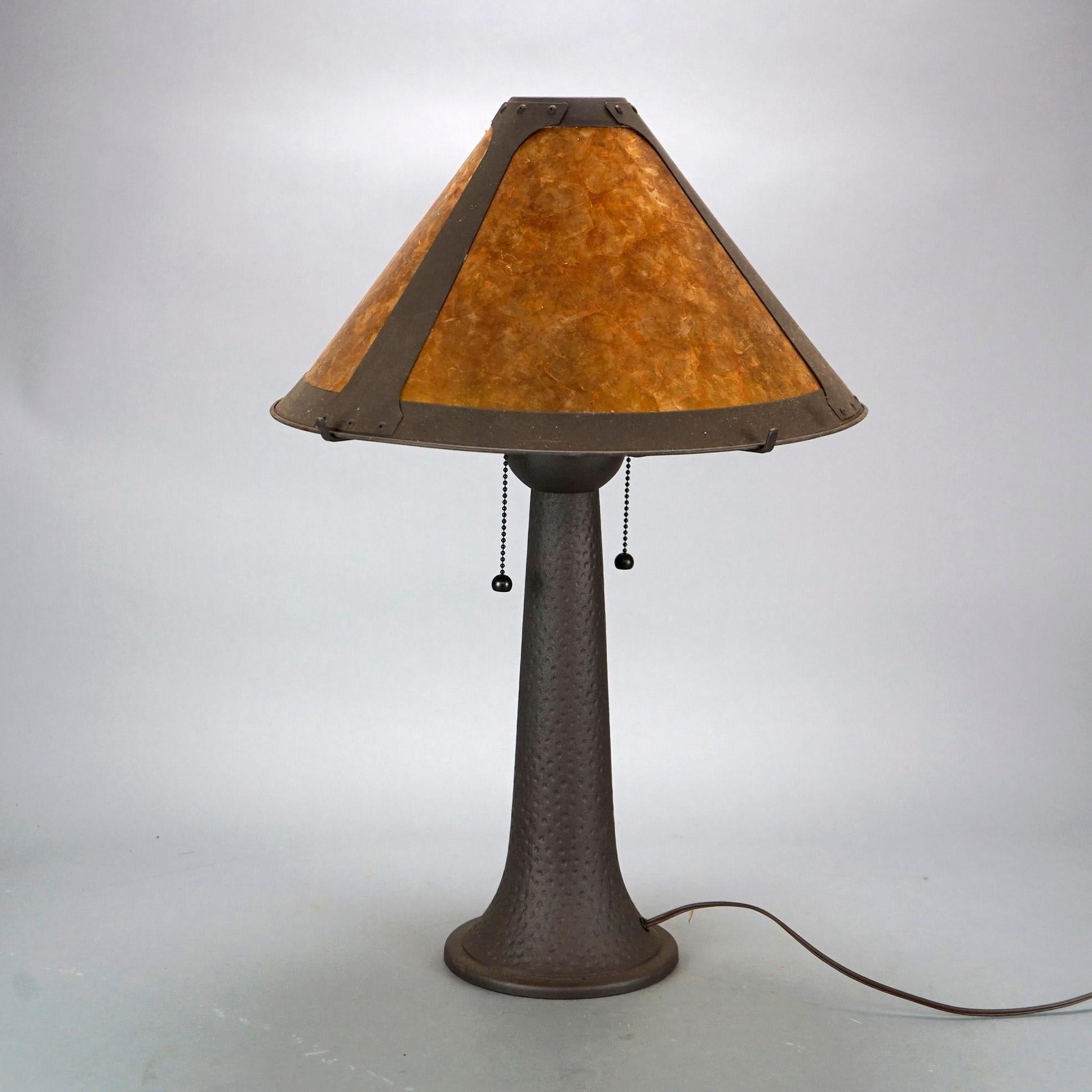 American Antique Arts & Crafts Dirk Van Erp School Bronzed Metal Lamp & Mica Shade, C1920