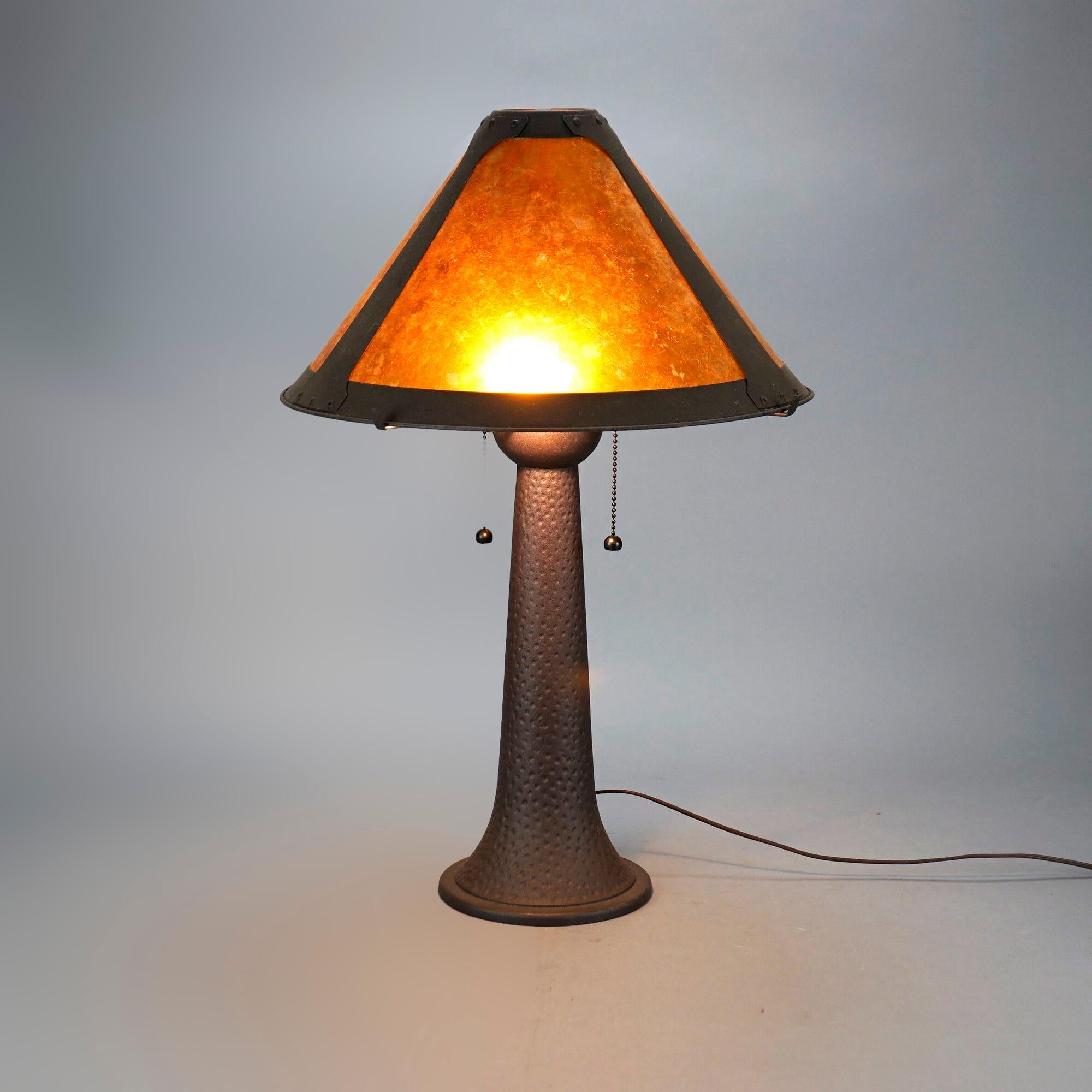 20th Century Antique Arts & Crafts Dirk Van Erp School Bronzed Metal Lamp & Mica Shade, C1920