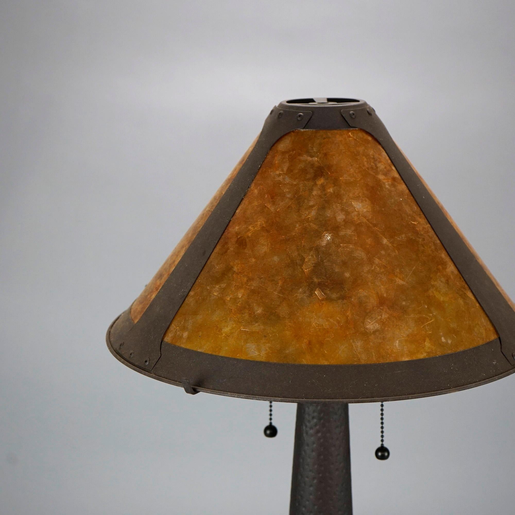 Antique Arts & Crafts Dirk Van Erp School Bronzed Metal Lamp & Mica Shade, C1920 2