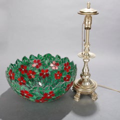 Antique Arts & Crafts Dual Light Pairpoint Lamp Base & Unique Shade, circa 1920