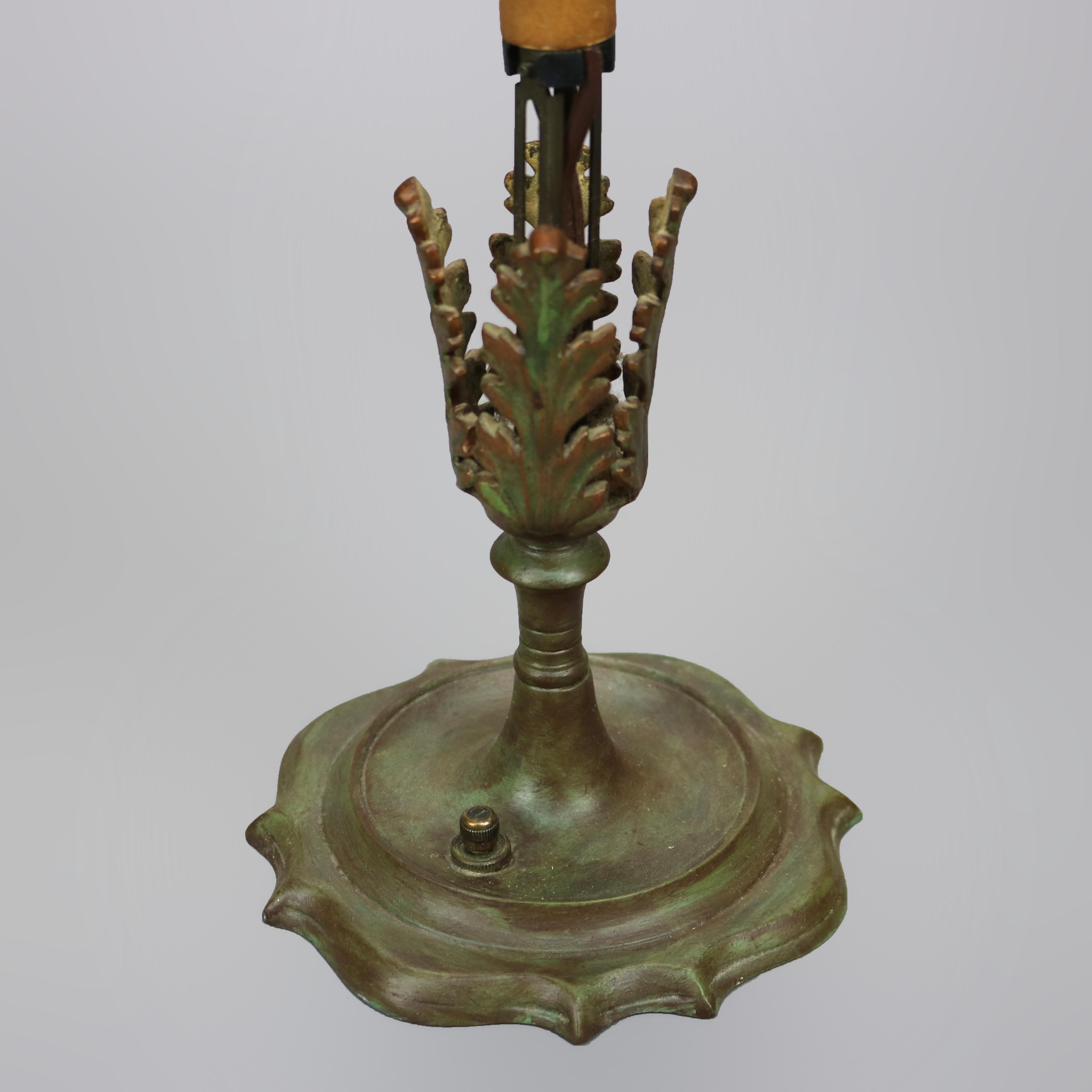 Antique Arts & Crafts Durand Decorated Art Glass Green Vase Lamp Circa 1930 6