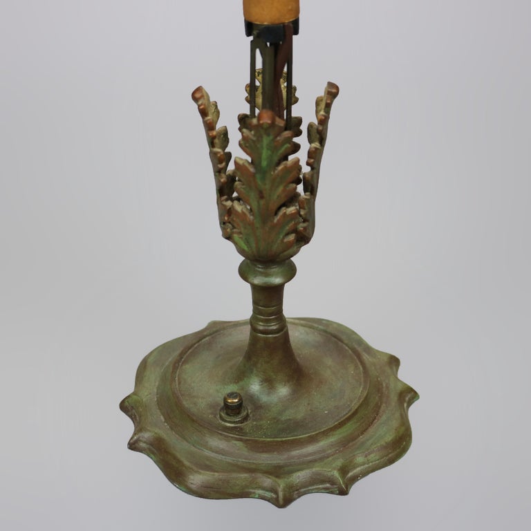 Antique Arts & Crafts Durand Decorated Art Glass Green Vase Lamp Circa 1930 For Sale 7