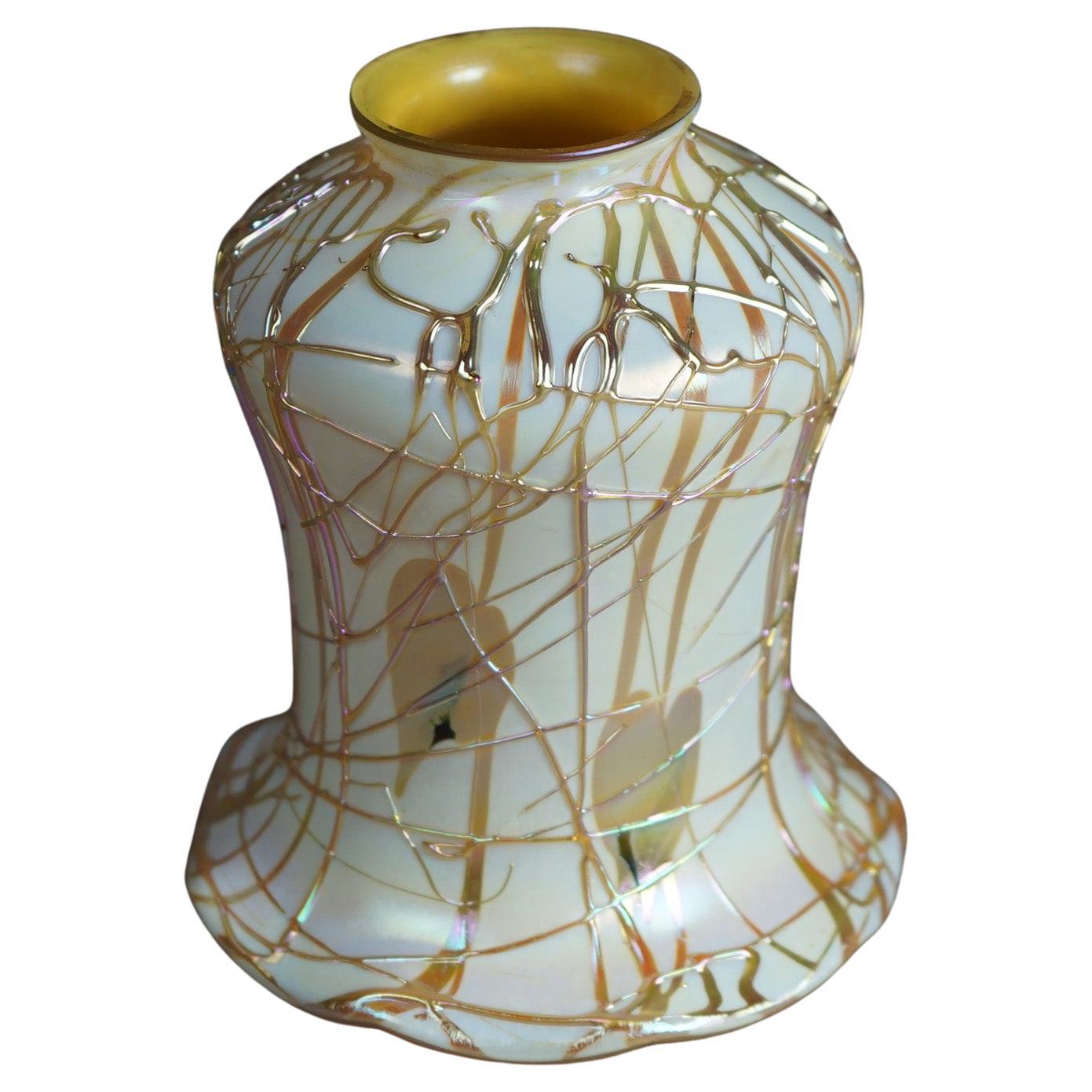 Antique Arts & Crafts Durand Gold Art Glass Shade with Heart & Vine Design C1920 For Sale