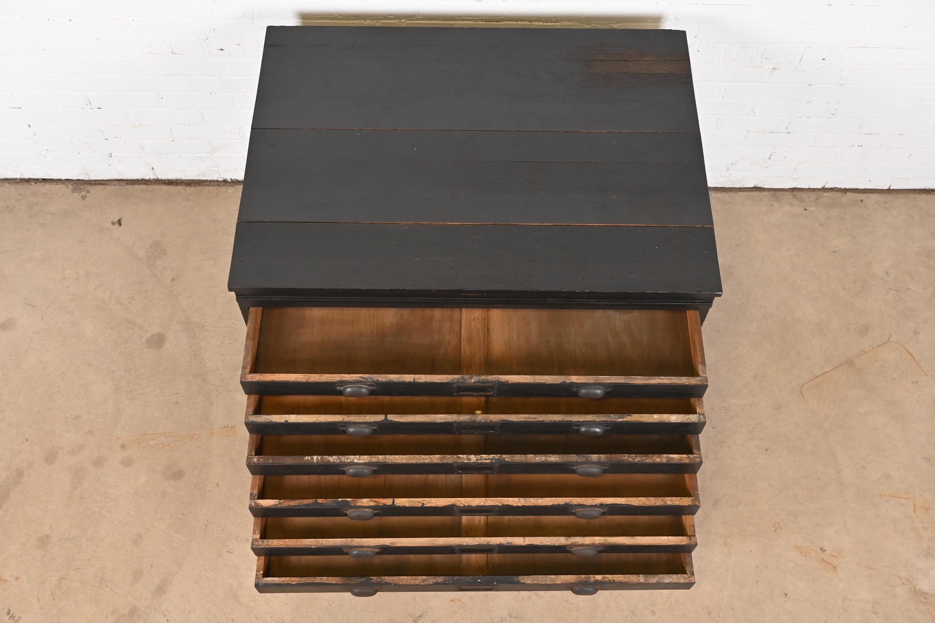 Antique Arts & Crafts Ebonized Oak Architect's Blueprint Flat File Cabinet For Sale 5
