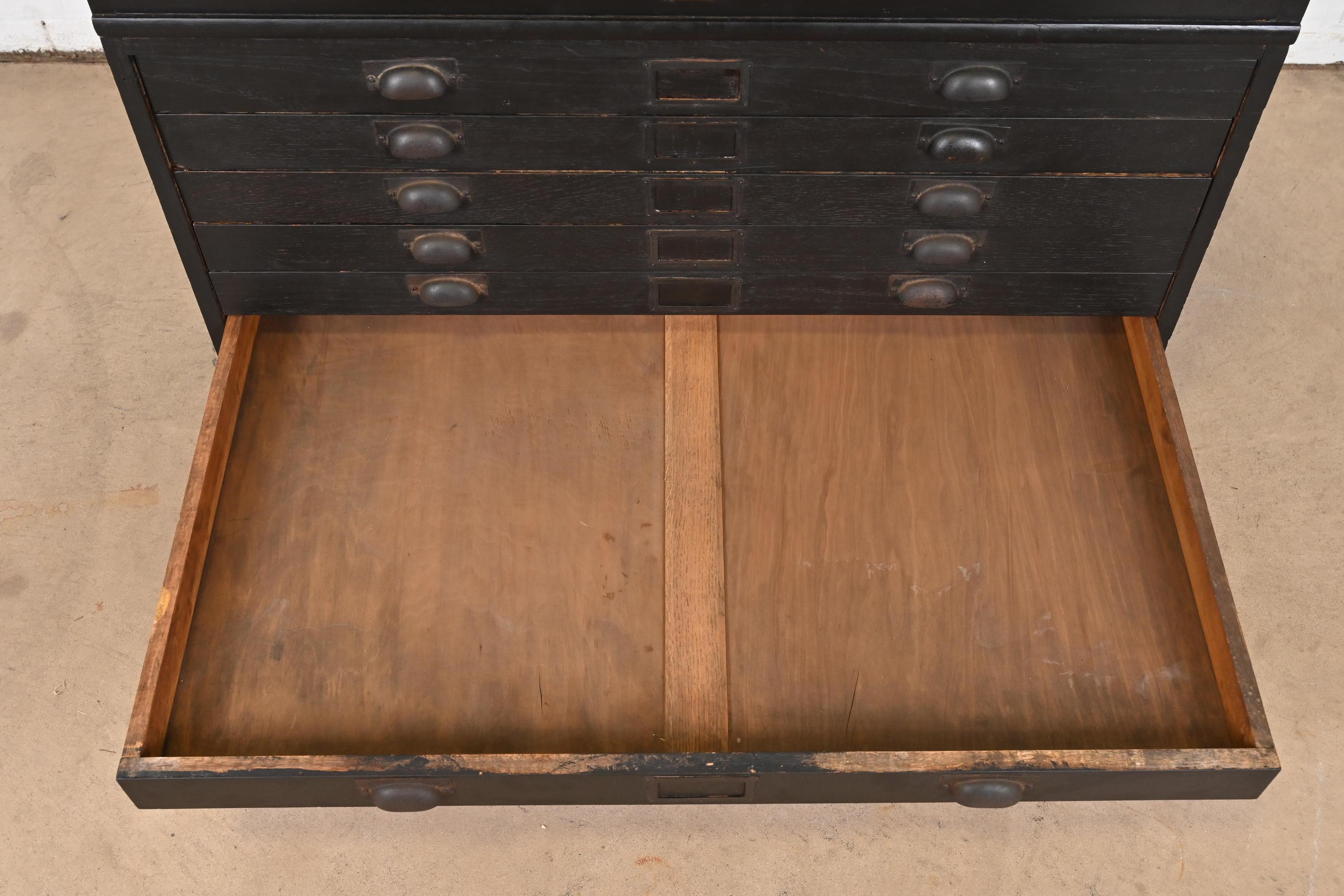 Antique Arts & Crafts Ebonized Oak Architect's Blueprint Flat File Cabinet For Sale 6