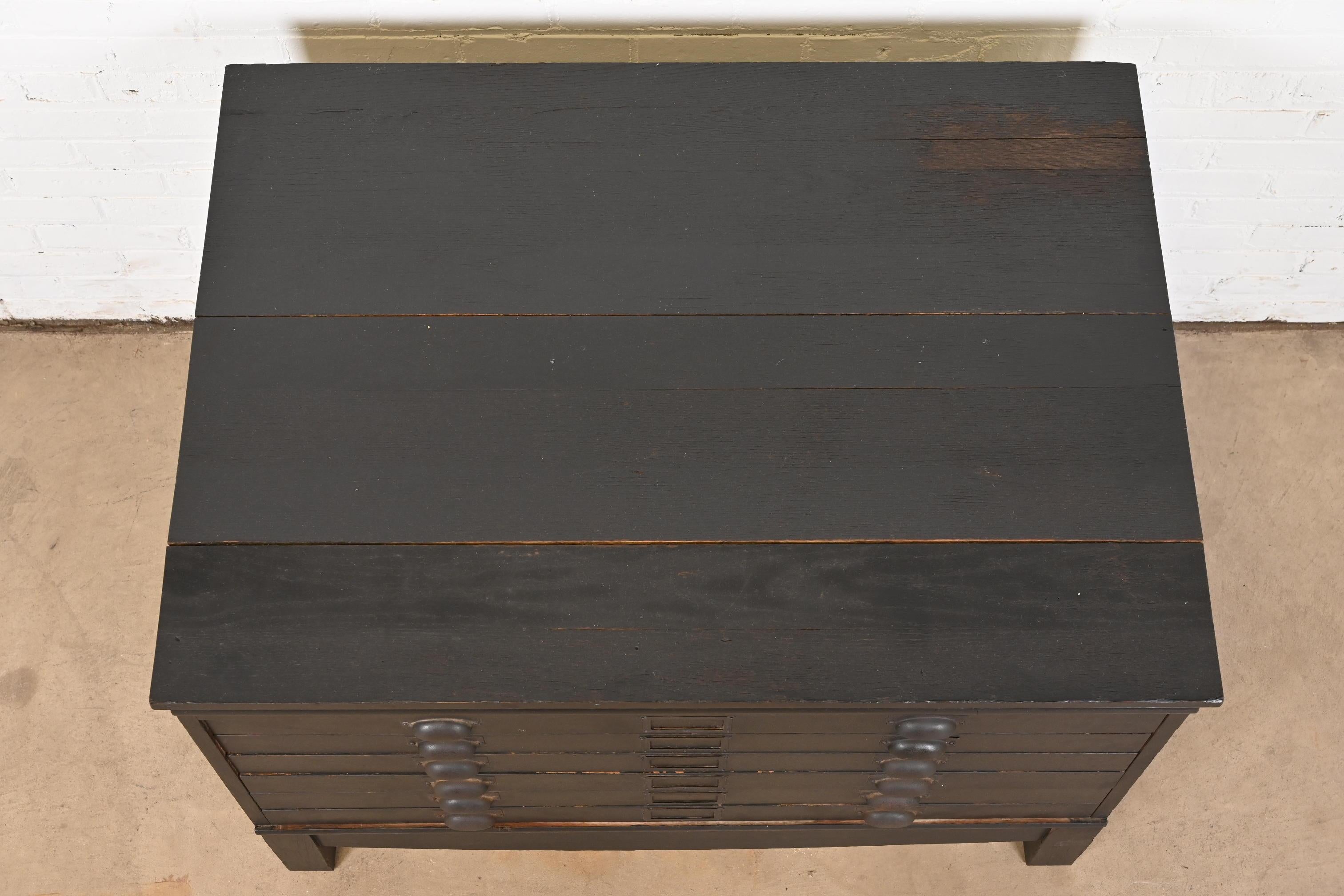 Antique Arts & Crafts Ebonized Oak Architect's Blueprint Flat File Cabinet For Sale 8