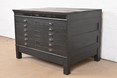 Antique Arts & Crafts Ebonized Oak Architect's Blueprint Flat File Cabinet