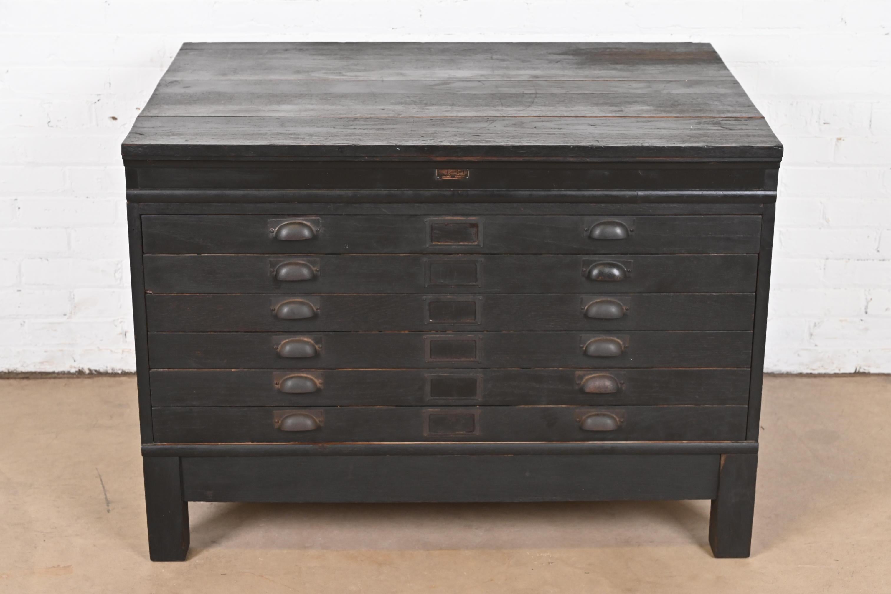 Arts and Crafts Antique Arts & Crafts Ebonized Oak Architect's Blueprint Flat File Cabinet