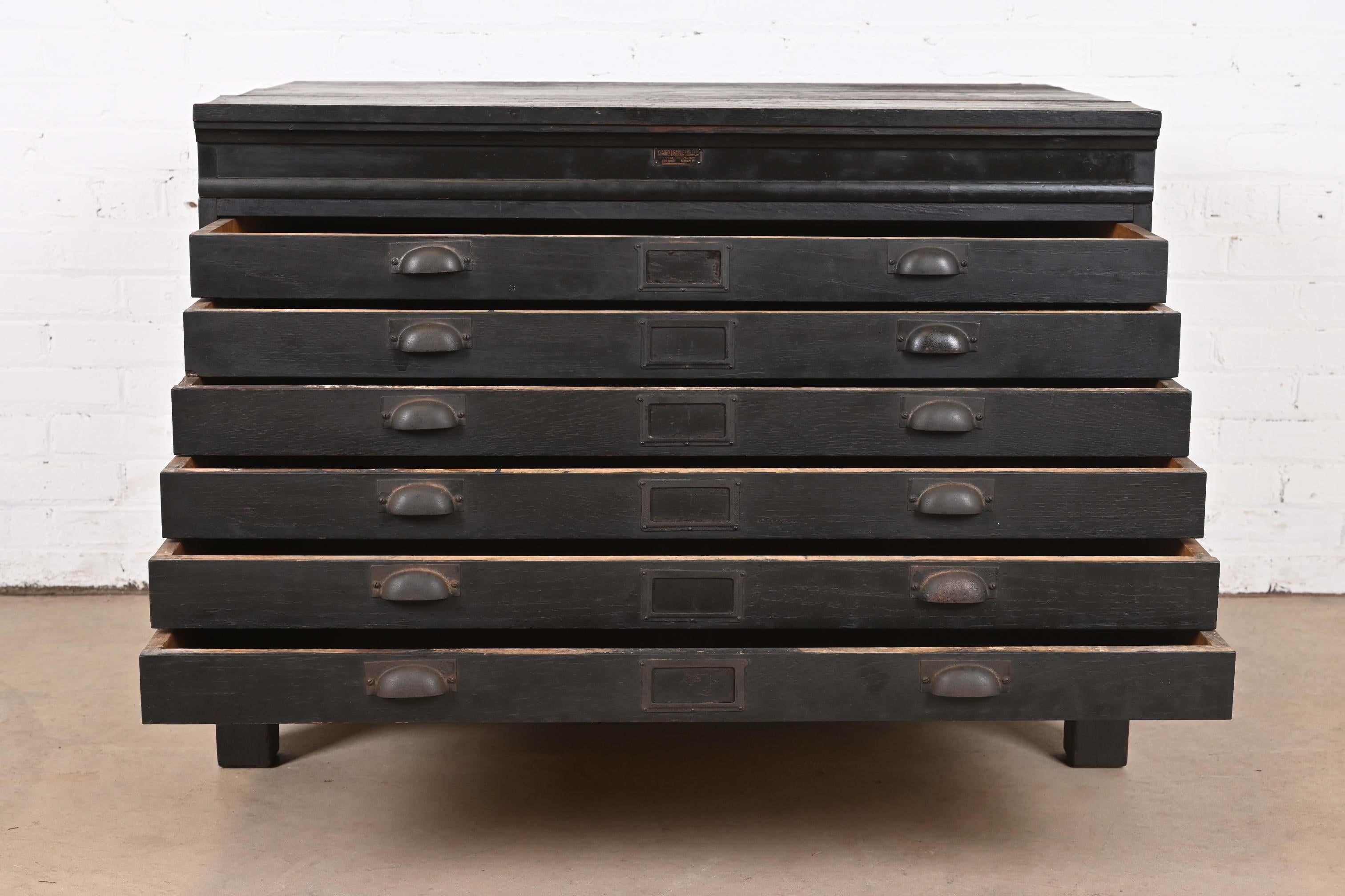 Antique Arts & Crafts Ebonized Oak Architect's Blueprint Flat File Cabinet For Sale 2