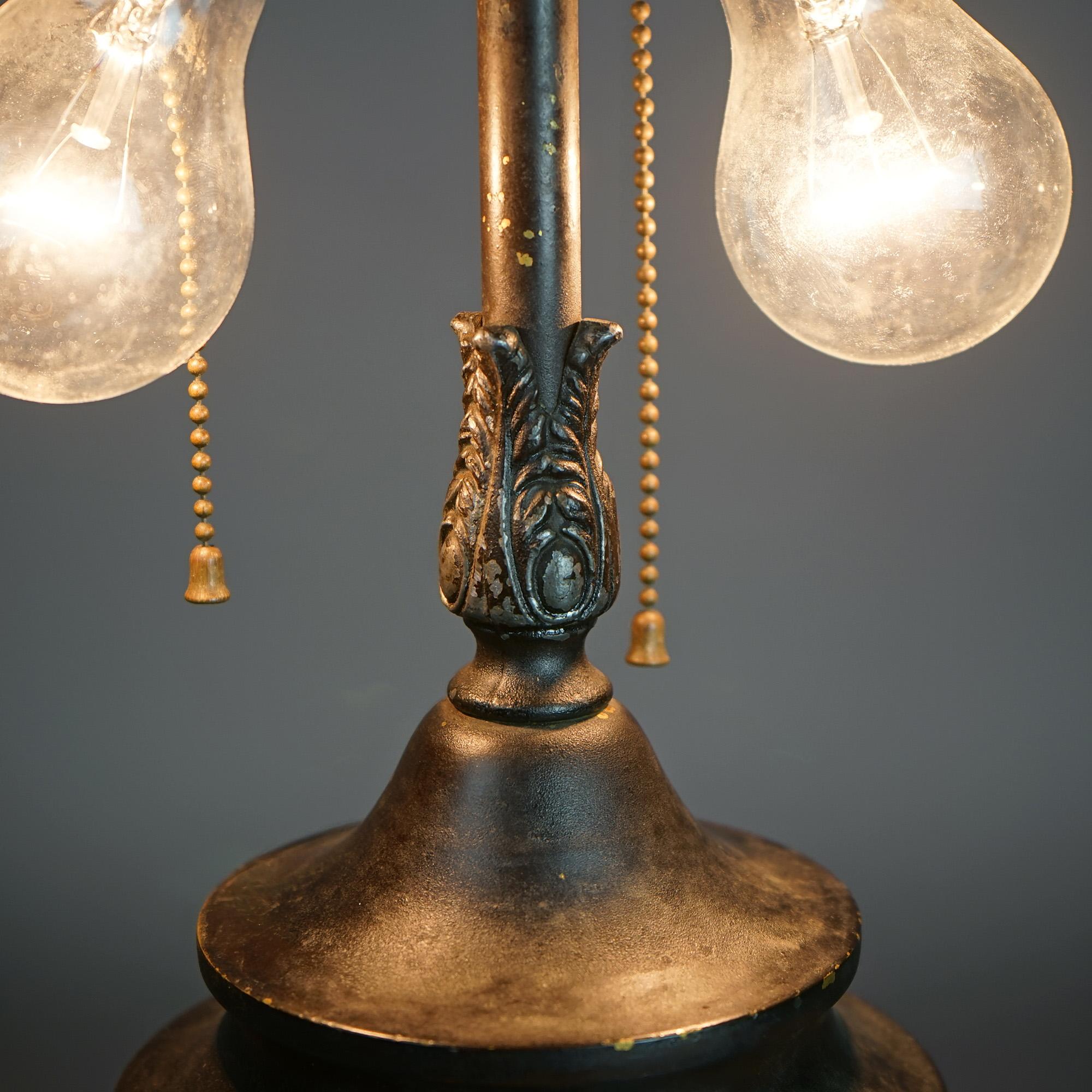 Metal Antique Arts & Crafts Egyptian Revival Bradley &Hubbard School Slag Glass Lamp