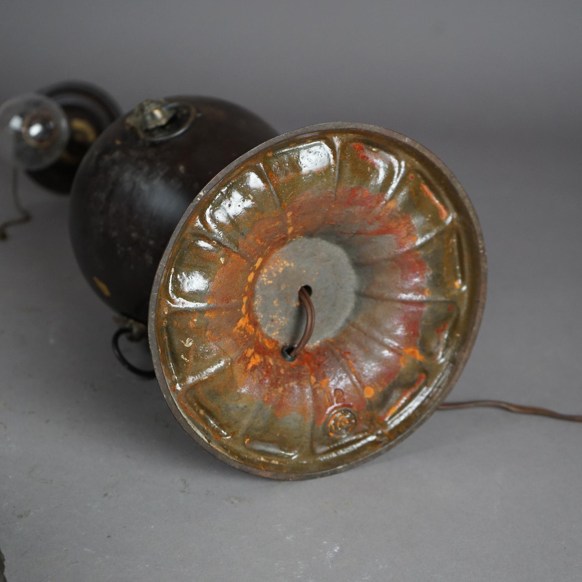 Antique Arts & Crafts Egyptian Revival Bradley &Hubbard School Slag Glass Lamp 1