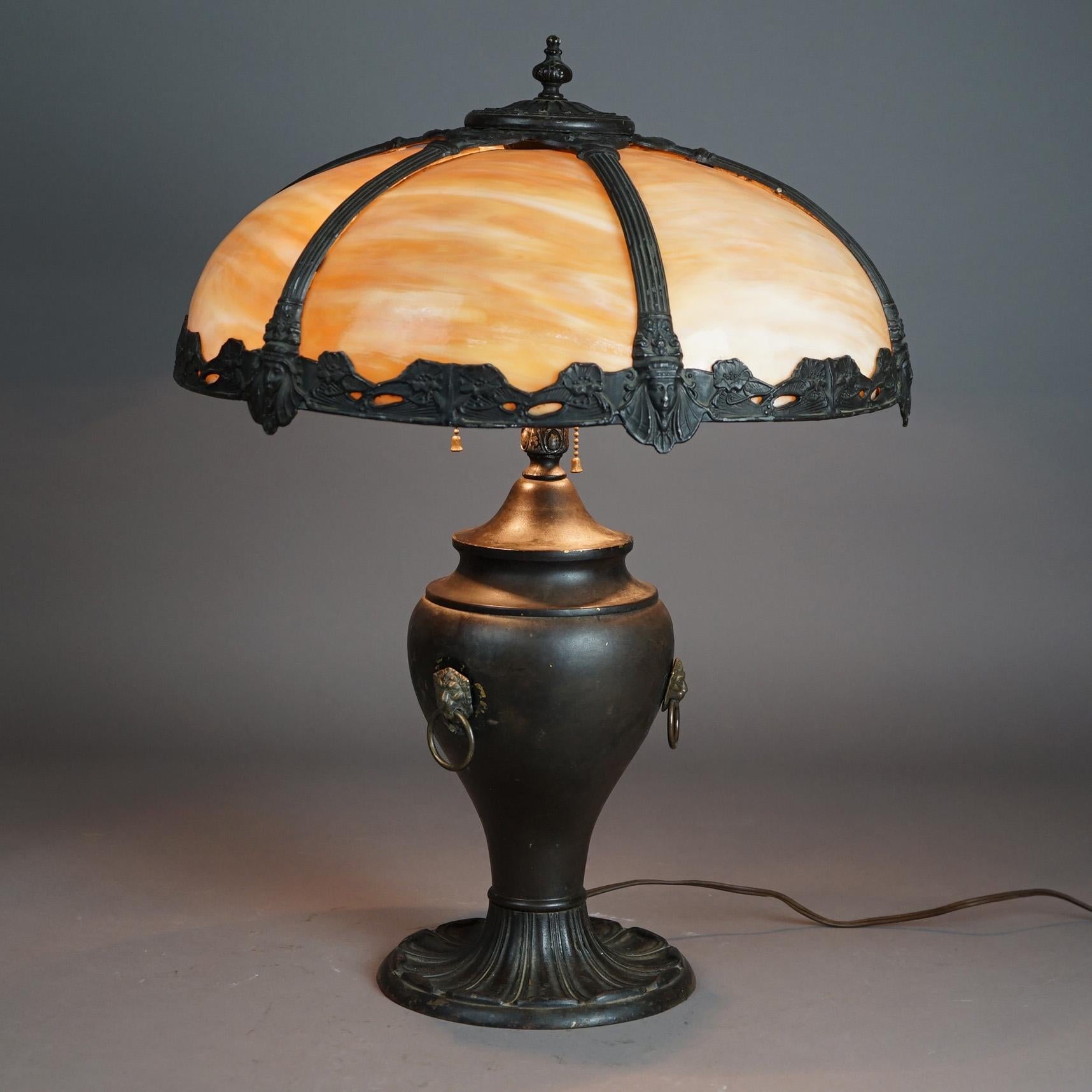 antique slag glass lamp