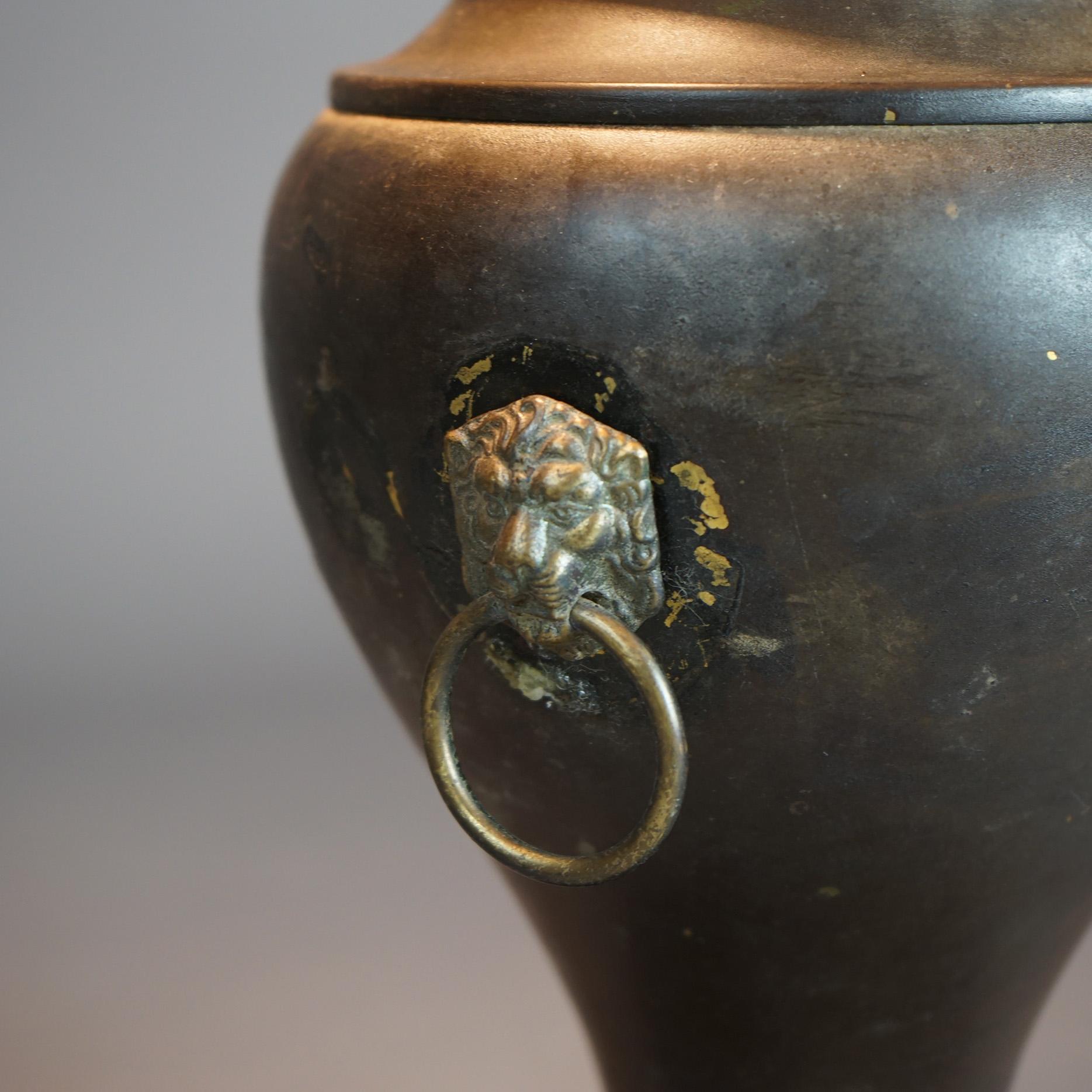 20th Century Antique Arts & Crafts Egyptian Revival Bradley &Hubbard School Slag Glass Lamp