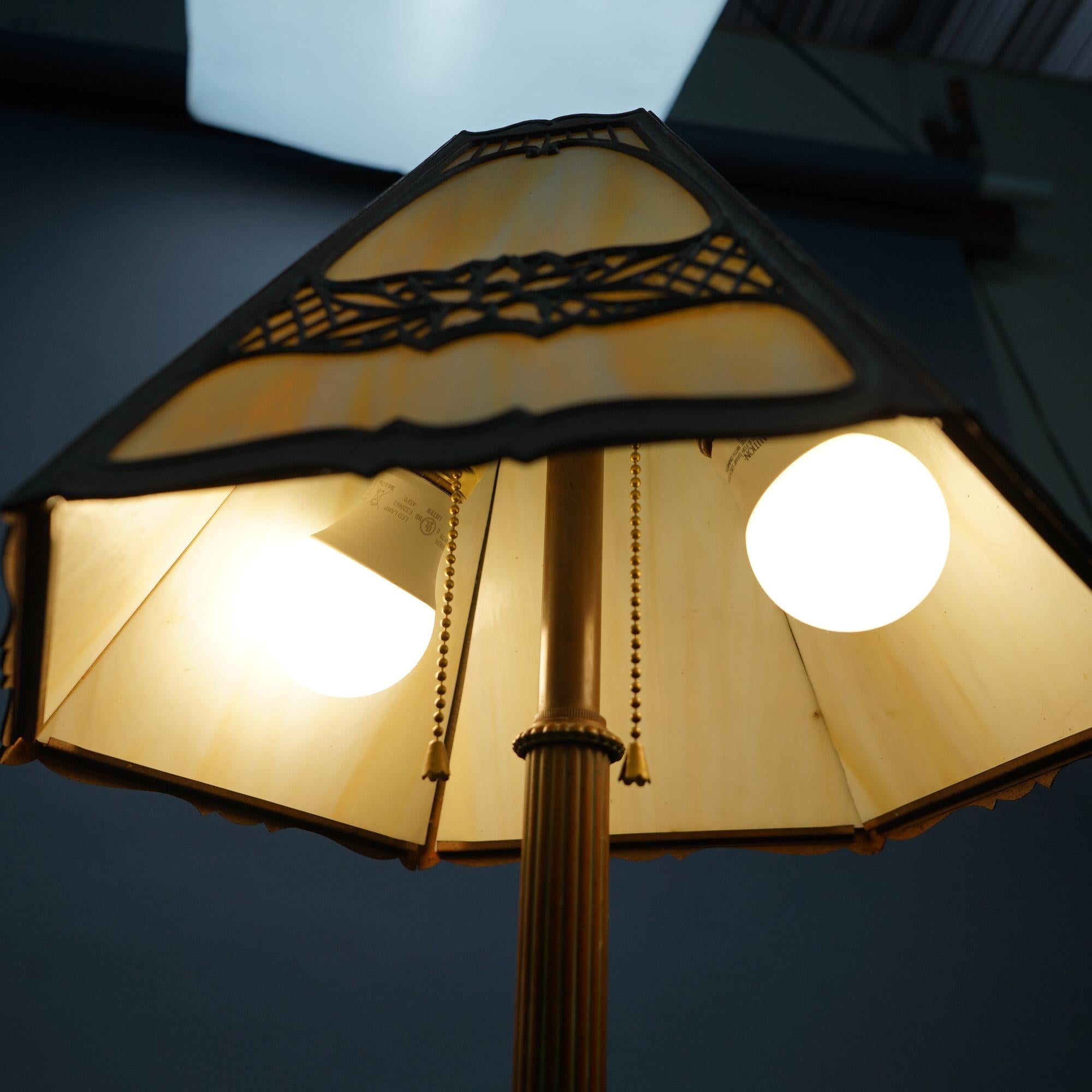 Antique Arts & Crafts EM Miller Slag Glass Table Lamp, circa 1920 2
