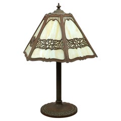 Antique Arts & Crafts EM Miller Slag Glass Table Lamp, circa 1920