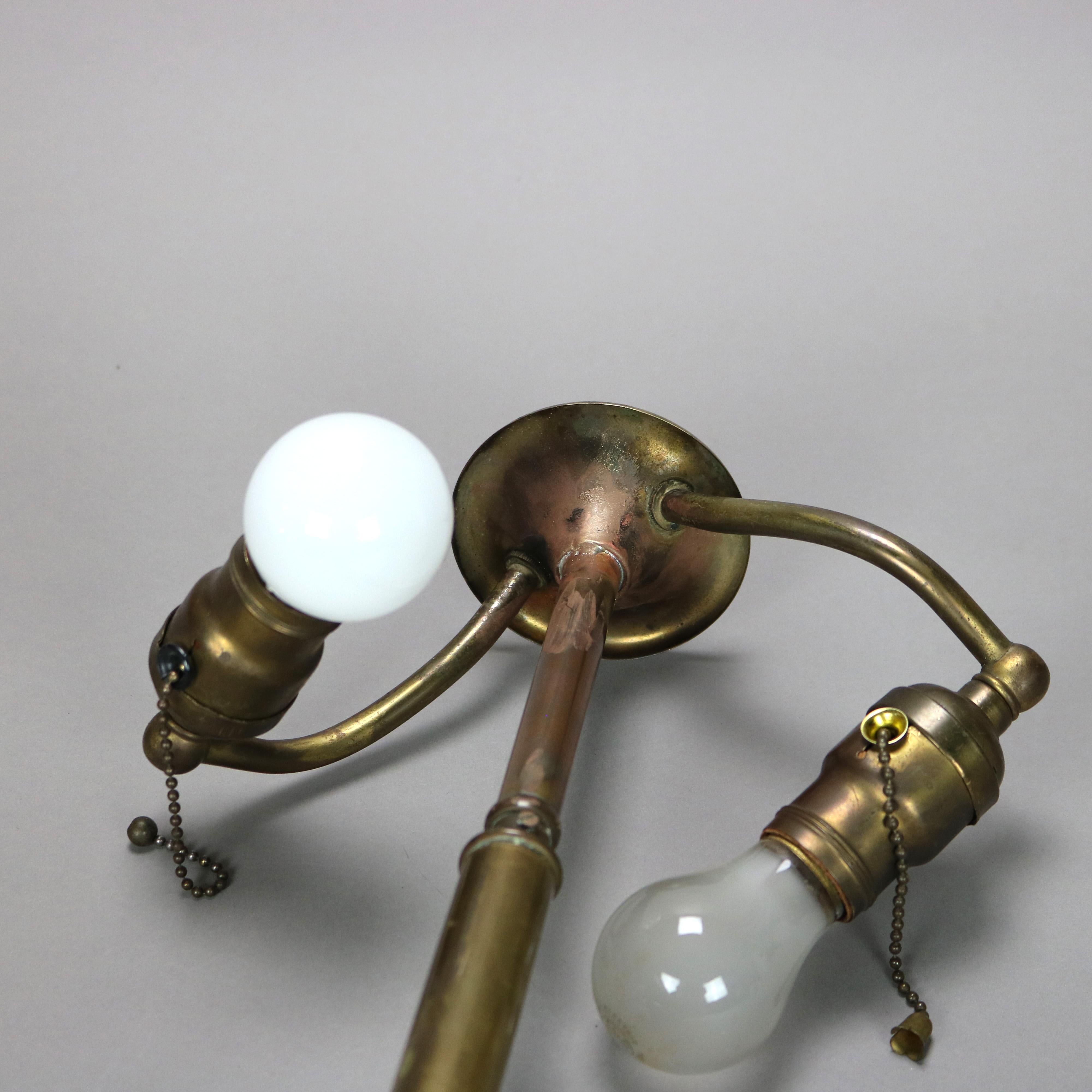 Antique Arts & Crafts Emeralite Cased Green Glass Shade Table Lamp C1920 6