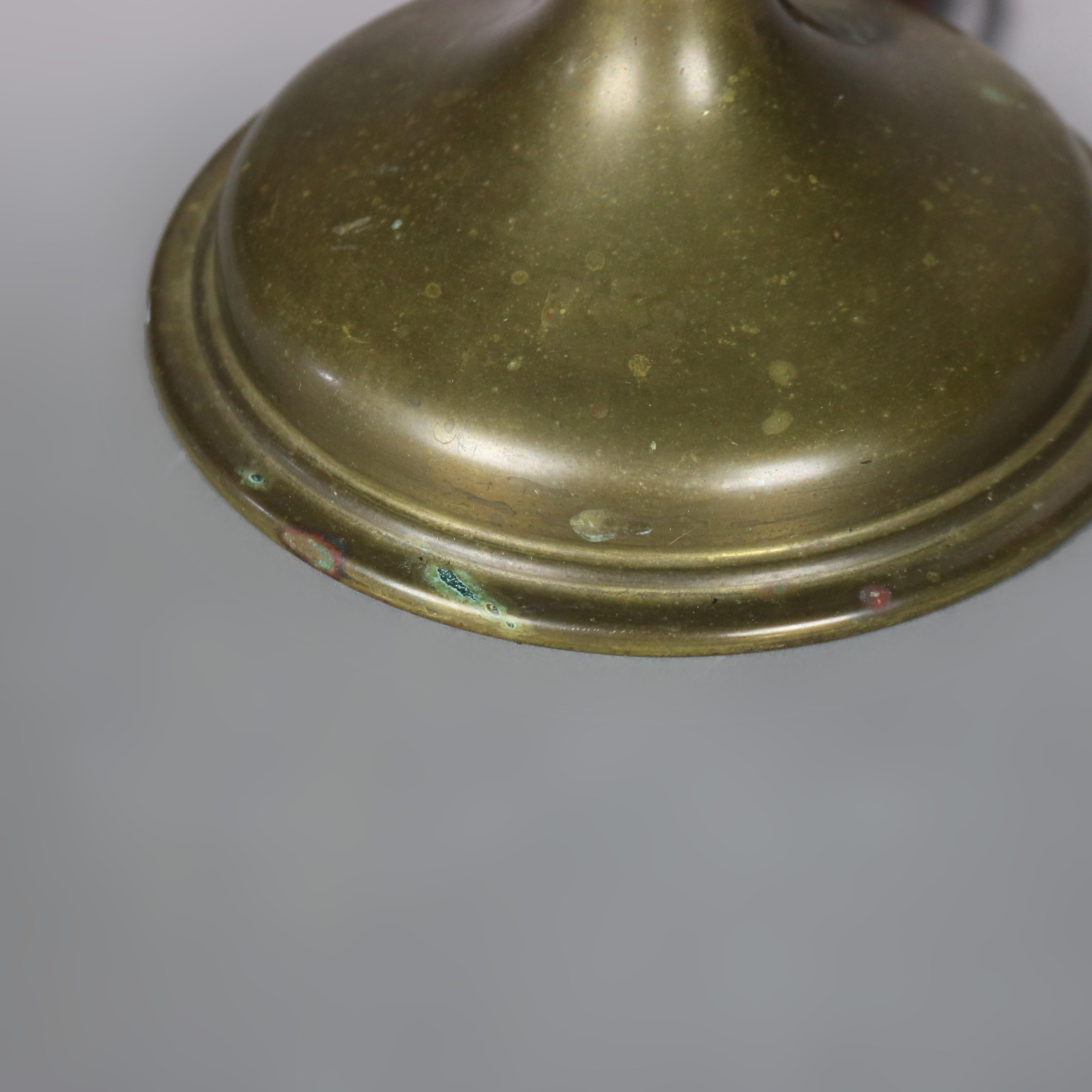 Antique Arts & Crafts Emeralite Cased Green Glass Shade Table Lamp C1920 7