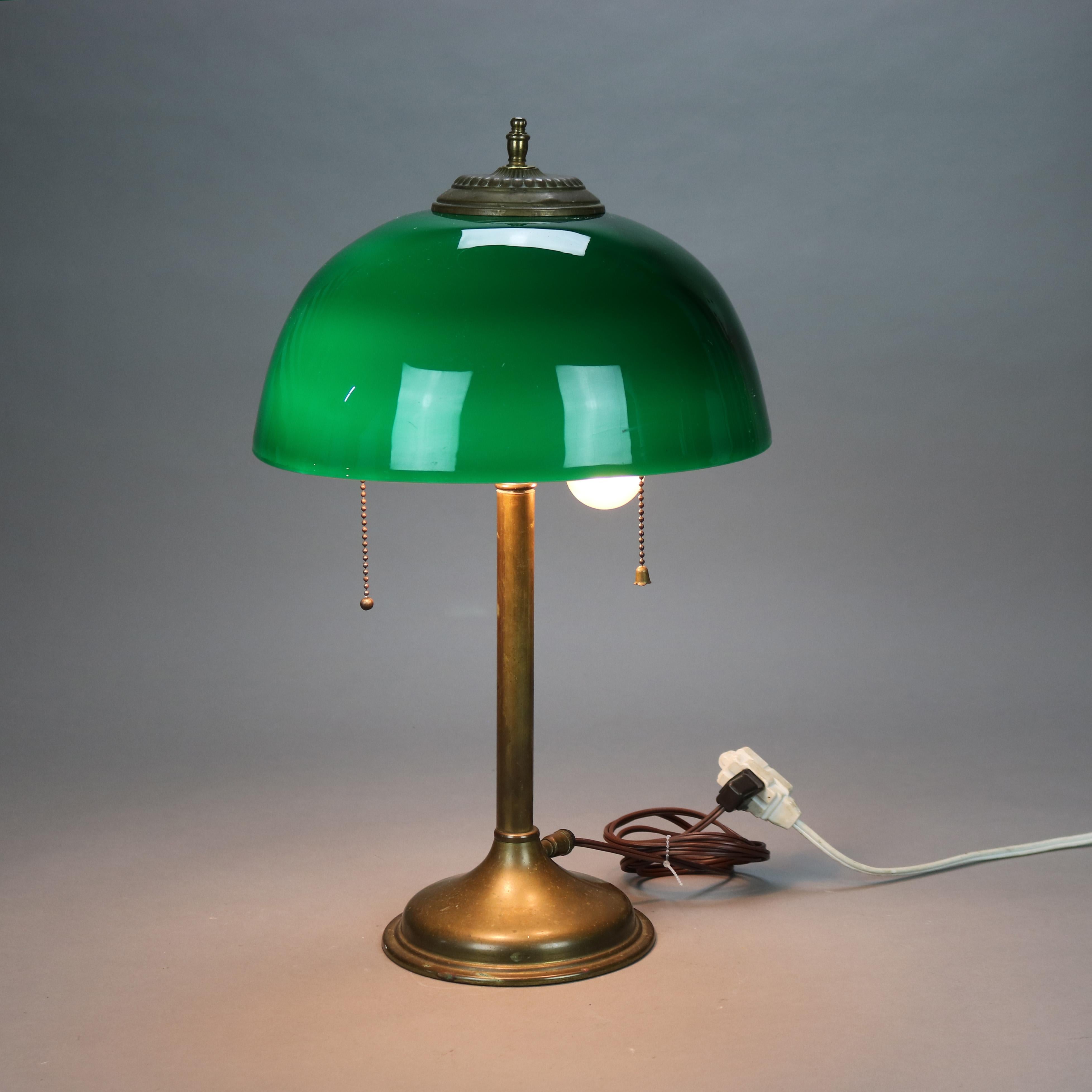 Antique Arts & Crafts Emeralite Cased Green Glass Shade Table Lamp C1920 8